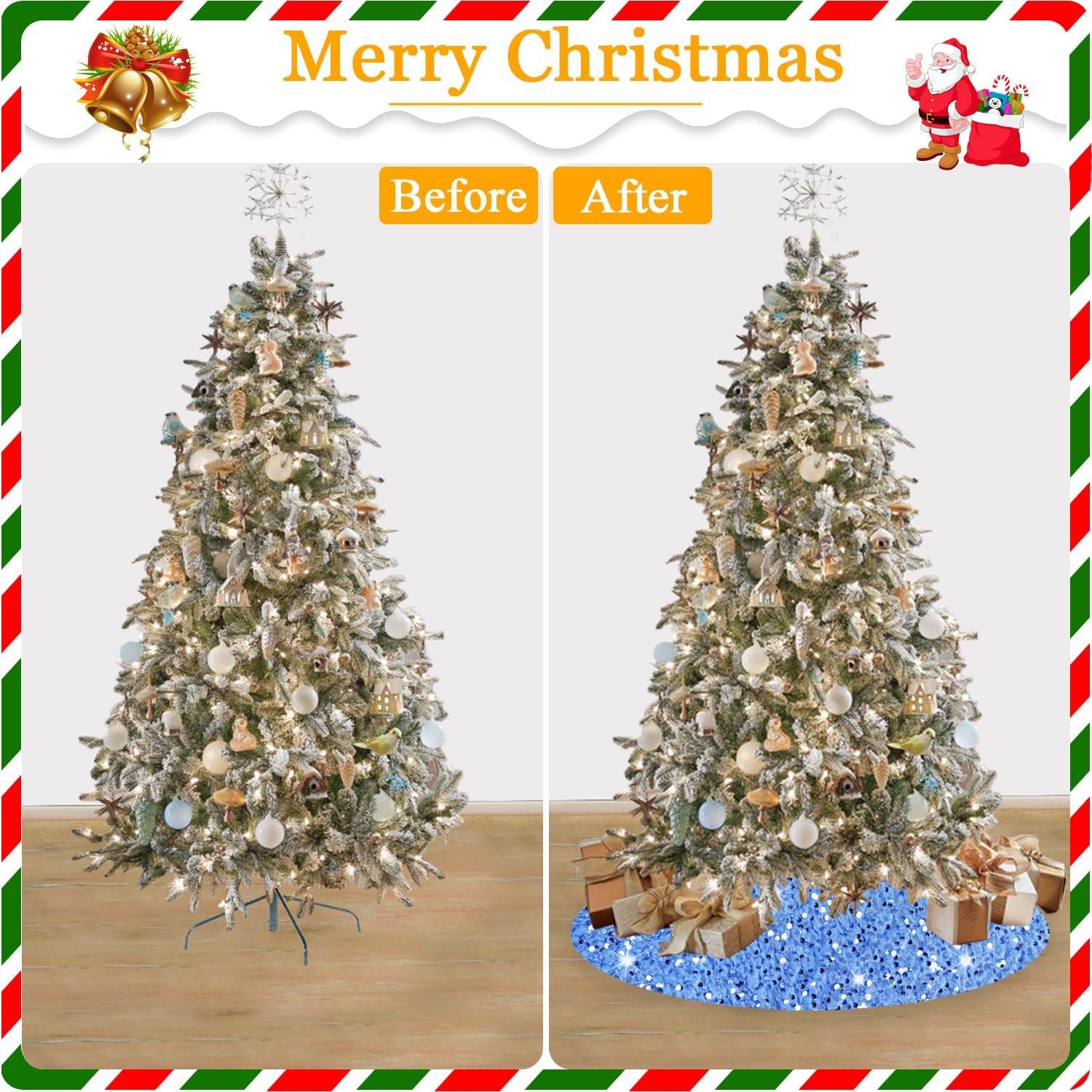 Falda de árbol de Navidad, color azul bebé, 36 pulgadas, falda de árbol de lentejuelas con purpurina, falda de árbol de terciopelo azul claro, falda