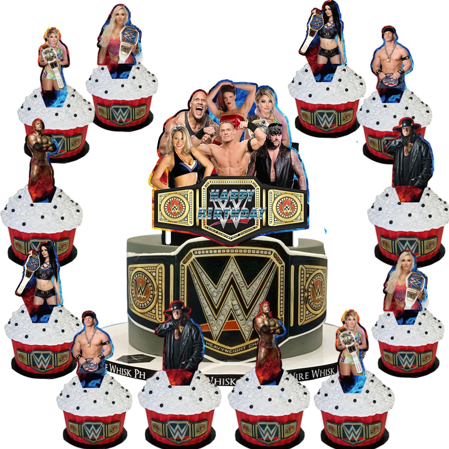Paquete de 25 adornos para tartas de lucha libre, decoración de fiesta de cumpleaños