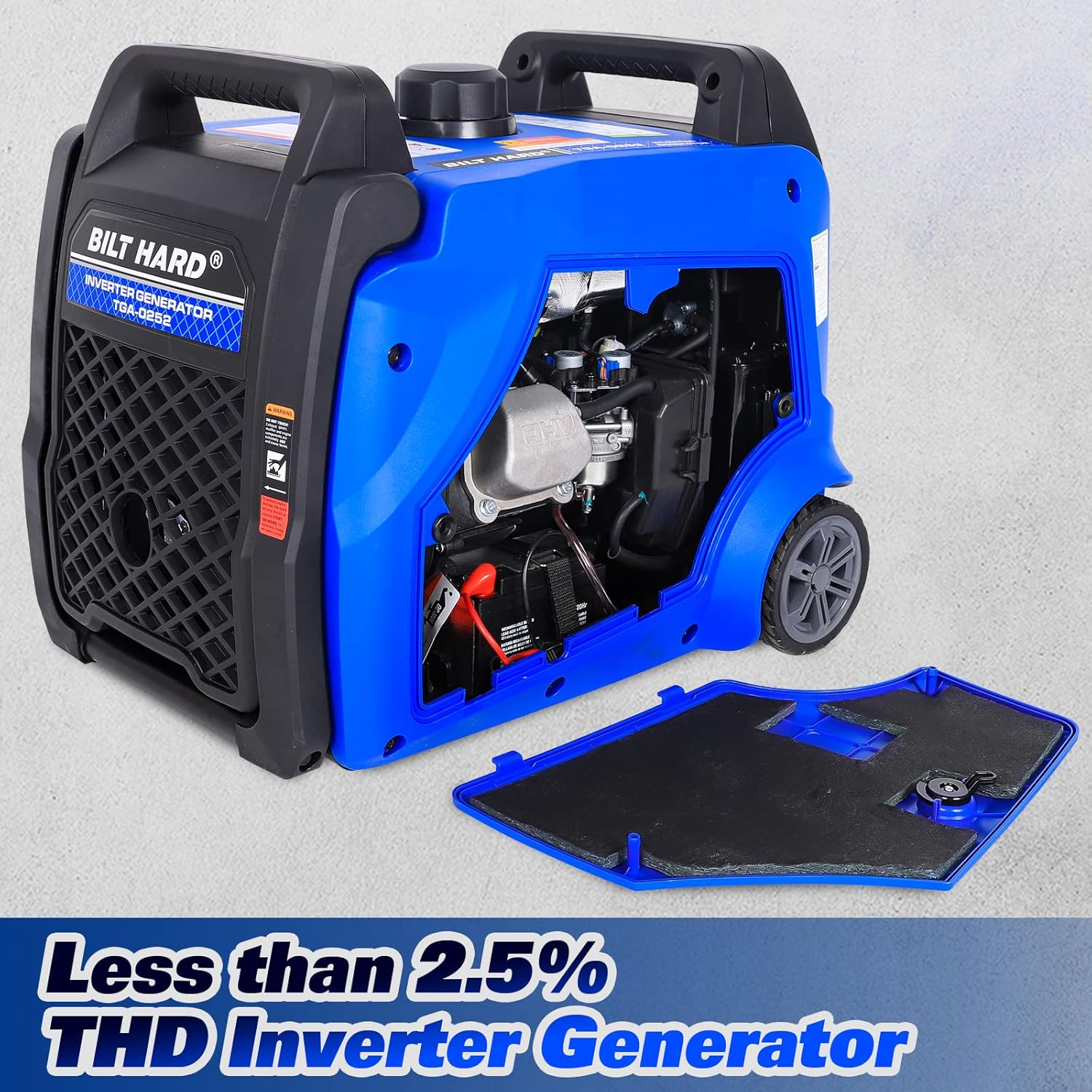 BILT HARD Generador de 5500 vatios, generador inversor silencioso portátil con arranque eléctrico, 120 V NEMA 5-20R, NEMA TT-30R y salida de 12 V