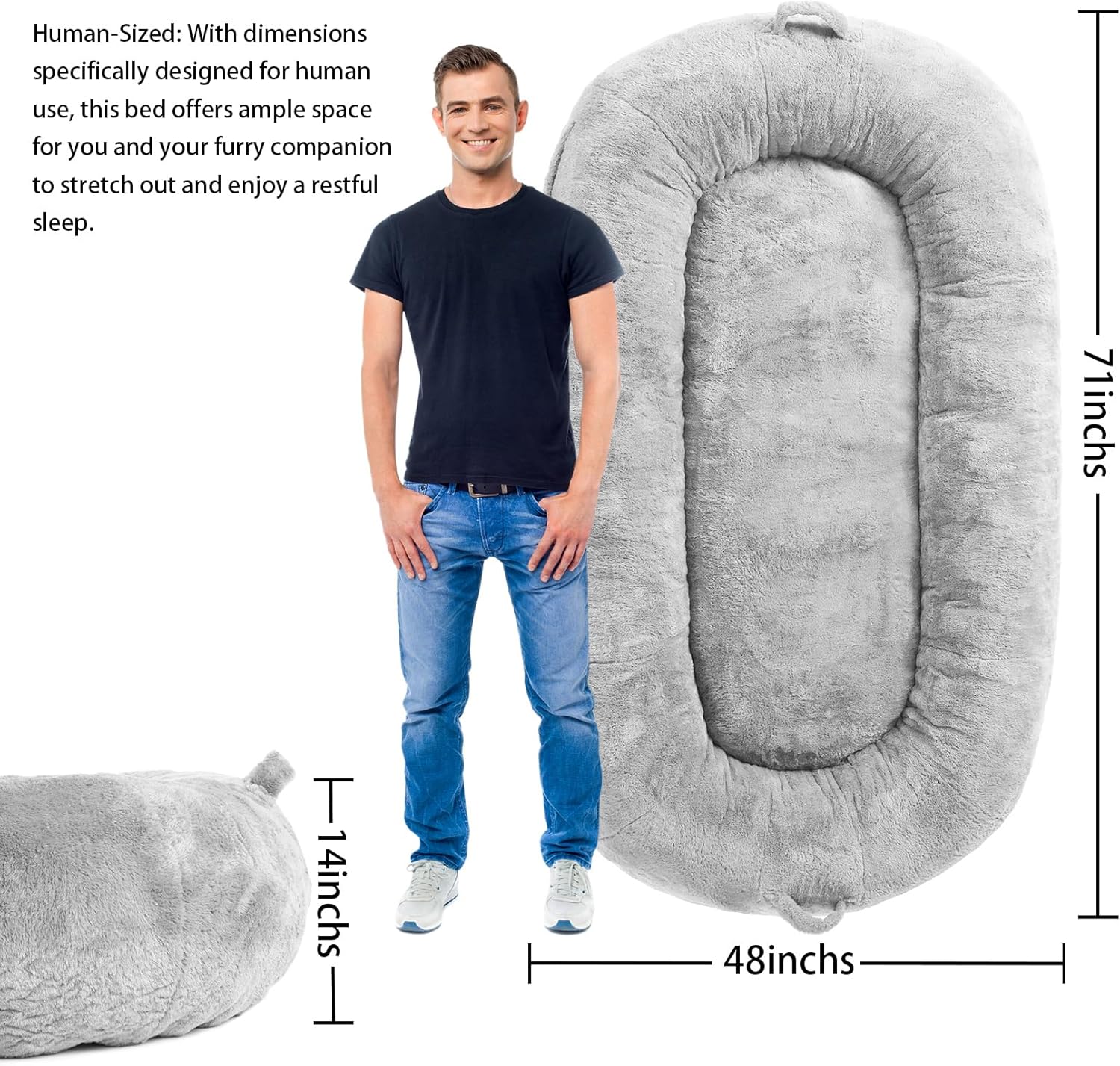 Cama gigante para perros para hombres y mujeres, 75 x 48 x 14 pulgadas, cama lavable y de felpa para perros, adecuada para adultos, cama de tamaño