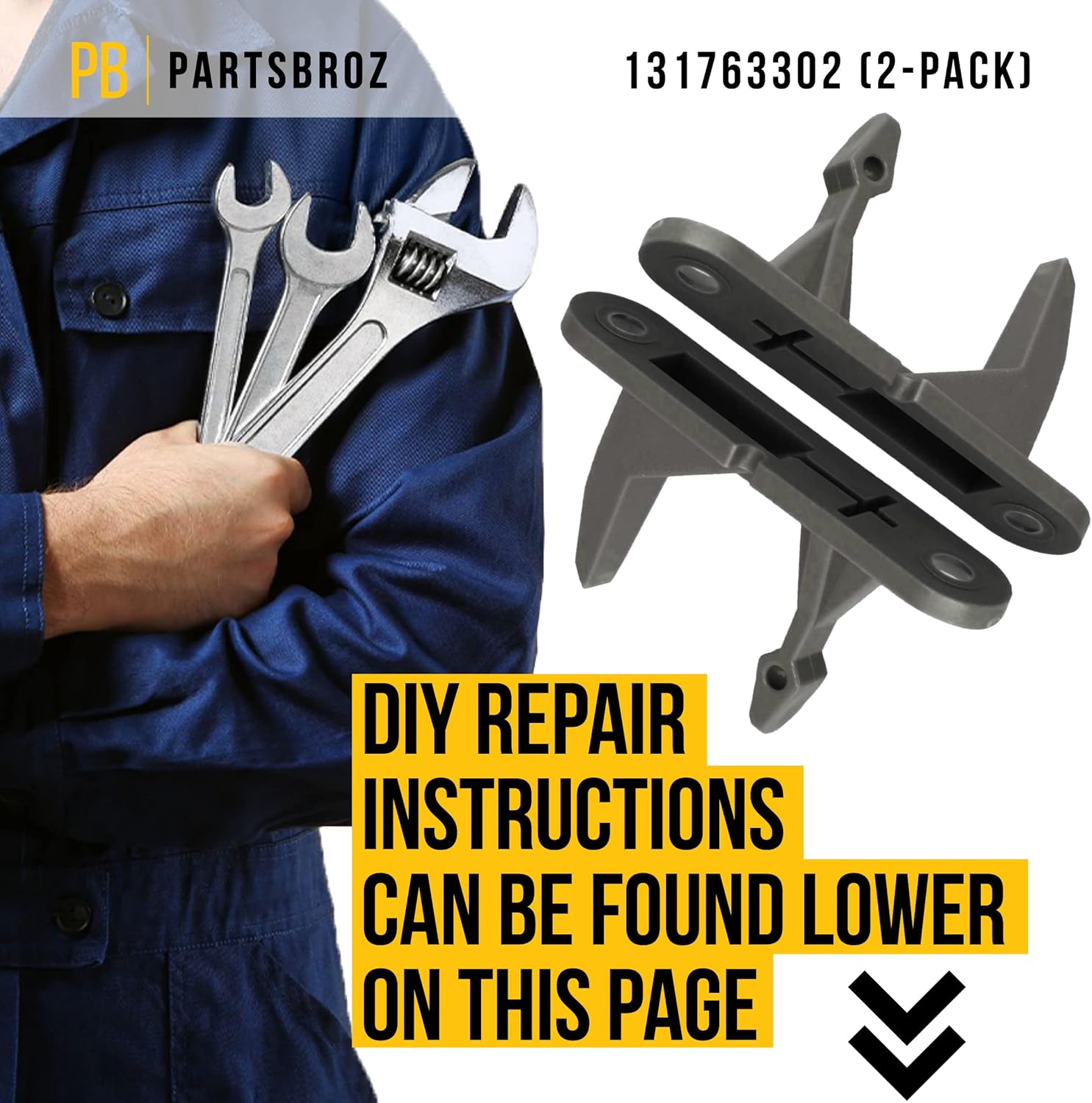 PartsBroz 131763302 – Delantero de puerta mejorado (paquete de 2) puntas de bricolaje incluidas por PartsBroz – Piezas compatibles con Electrolux