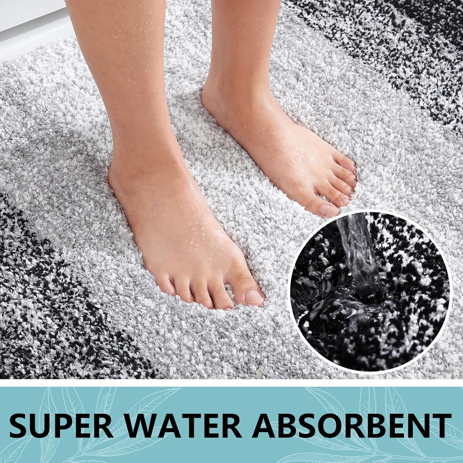 Arotive Alfombras de baño de microfibra de 2 piezas, tamaño 24 x 16 y 30 x 20 pulgadas, color negro, paquete de 2 artículos
