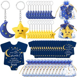 Huquary Llavero de decoración de baby shower, regalo de baby shower, estrella pequeña, para invitados, luna y estrella, tarjetas de agradecimiento, Huquary Llavero de decoración de baby shower, regalo de baby shower, estrella pequeña, para invitados, luna y estrella, tarjetas de agradecimiento,