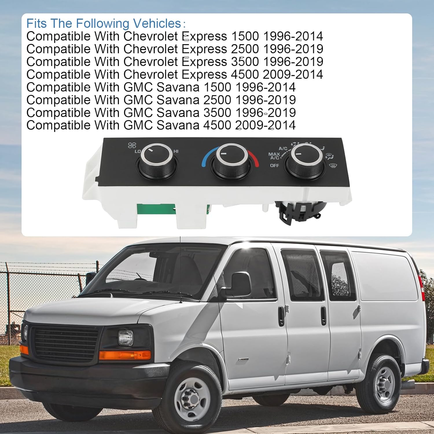 Módulo de control de clima del calentador de aire acondicionado delantero compatible con Chevrolet Express 1500 GMC Savana 1500 1996-2020 Chevrolet