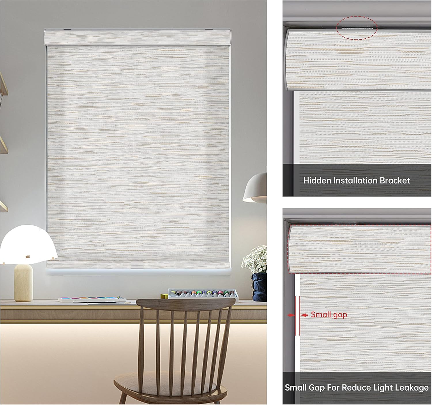 BERISSA – Persianas enrollables con filtro de luz para ventanas, persianas solares sin cordones con jacquard a rayas, tela con aislamiento térmico,