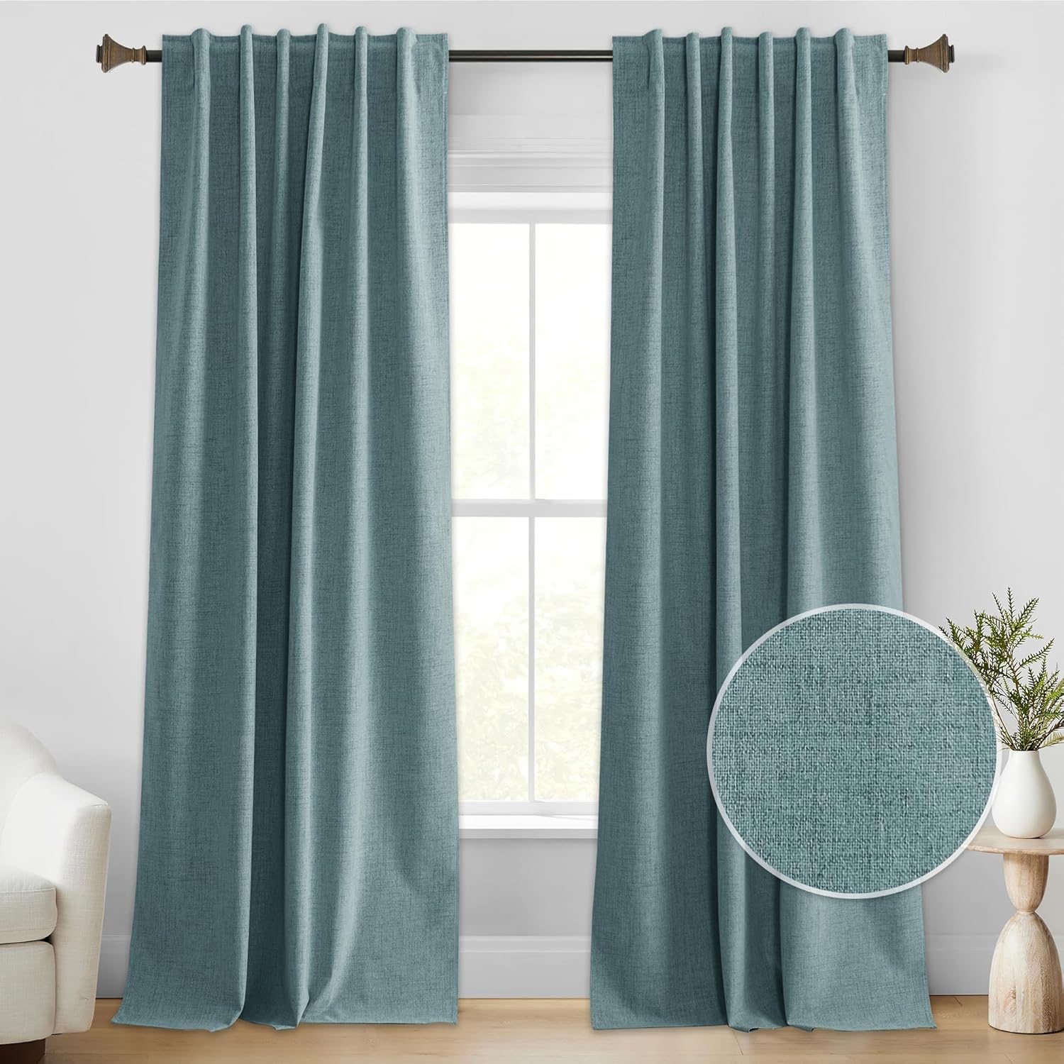 StangH Cortinas de ventana de dormitorio con forro, cortinas de lino 100% opacas, con aislamiento térmico, divisores de habitación para comedor,