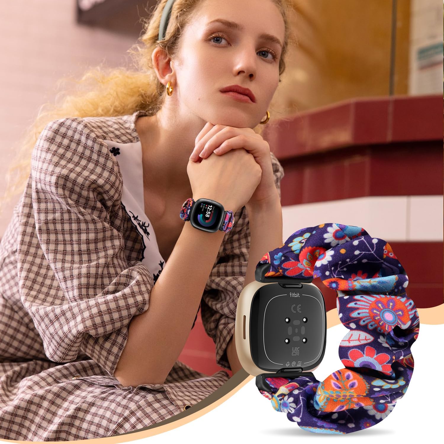 Banda elástica de nailon compatible con Fitbit Versa 3Fitbit Versa 4Fitbit SenseSense 2 bandas para mujeres y hombres, correa deportiva elástica
