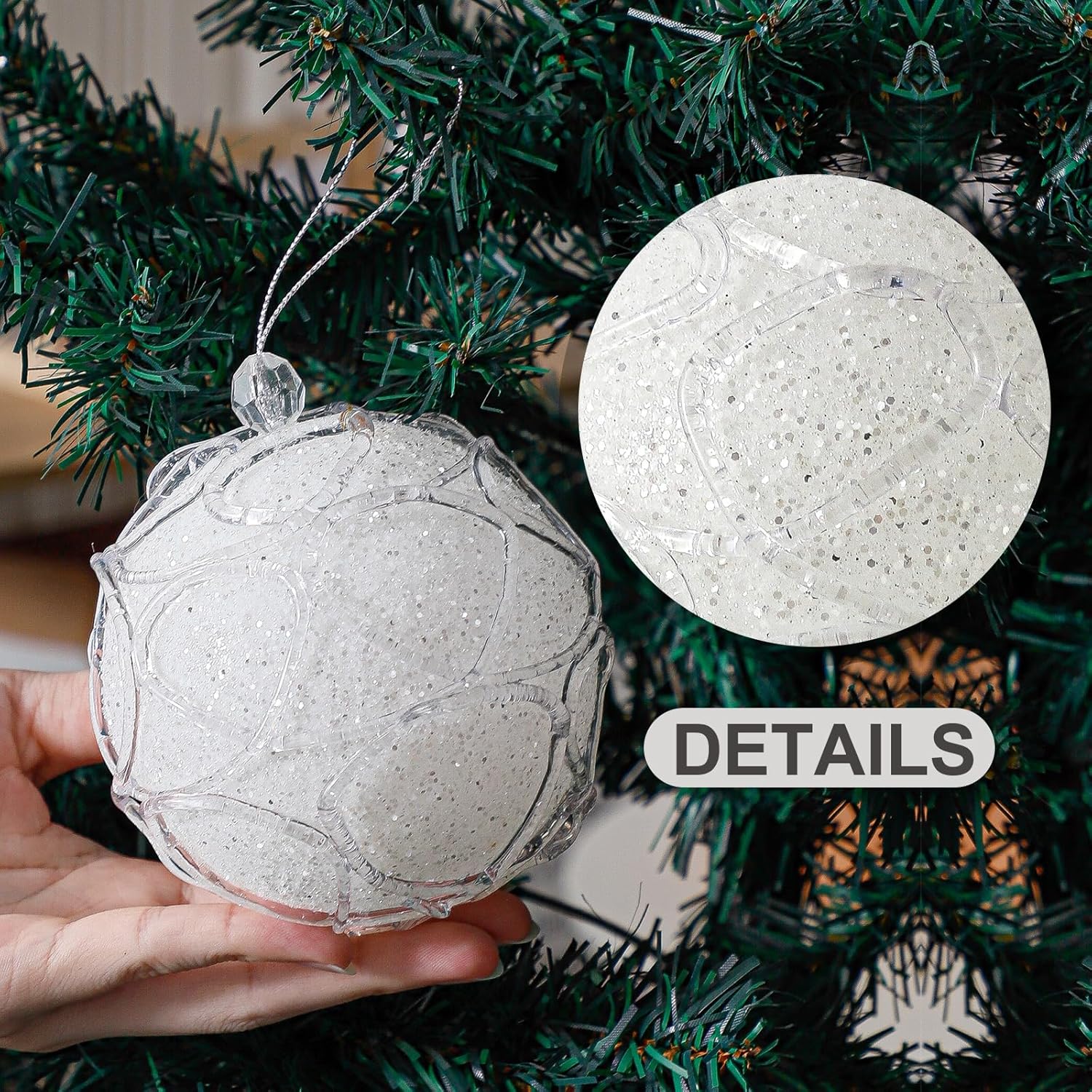 ZHANYIGY Adornos de bola de Navidad de 4.25 pulgadas, juego de 4 piezas de decoración de Navidad blancas, bolas de árbol para árboles de Navidad,