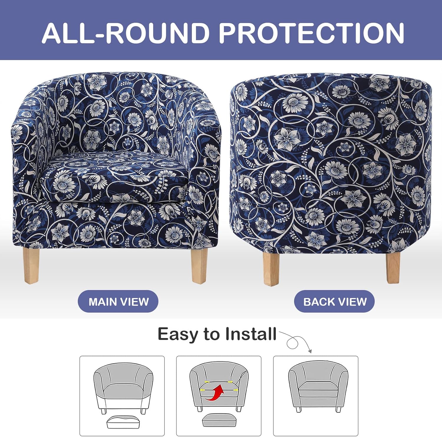 hyha Slipover para silla de bañera estampada de 2 piezas con funda de cojín, funda elástica extraíble para silla de club IKEA Tullsta, funda