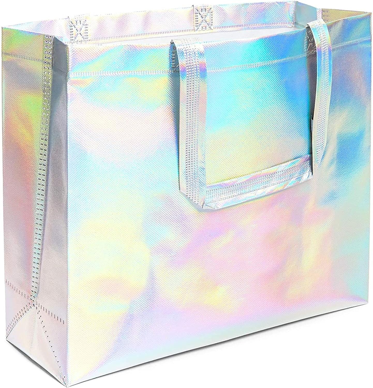 Juvale Bolsa de comestibles reutilizable con asas, holográfica (14 x 12 x 5 pulgadas, 24 unidades), Multi