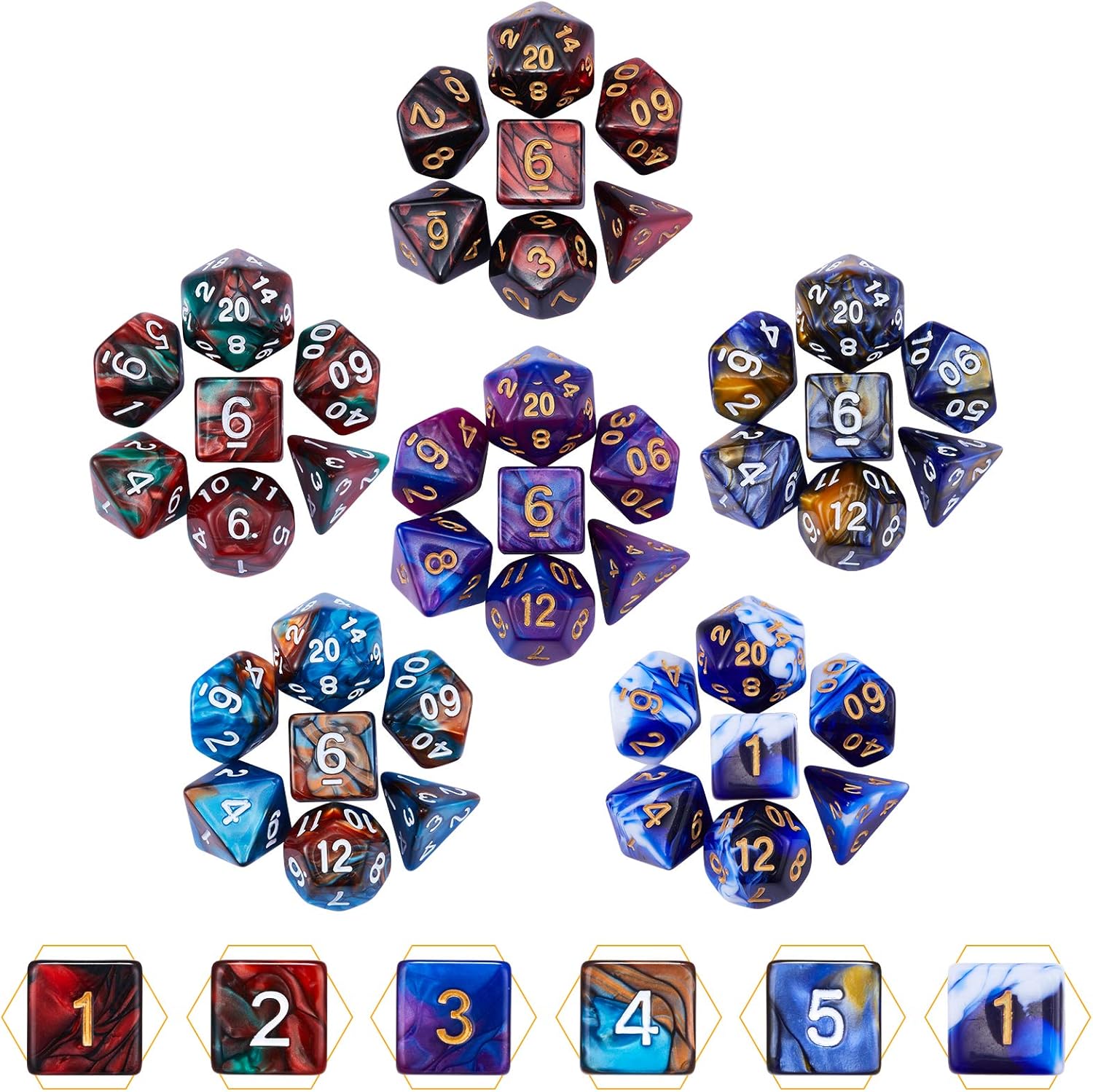 DND – Juego de dados poliédricos de 20 x 7 pulgadas (140 piezas) de dos colores para Dungeons and Dragons DND RPG MTG, juego de mesa de 20 colores