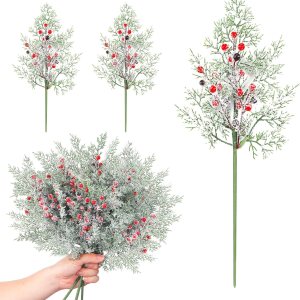 Yinder 24 piezas de bayas rojas de Navidad de 17 pulgadas nevadas artificiales esmeriladas bayas rojas de acebo picas de cedro, tallos de pino, Yinder 24 piezas de bayas rojas de Navidad de 17 pulgadas nevadas artificiales esmeriladas bayas rojas de acebo picas de cedro, tallos de pino,