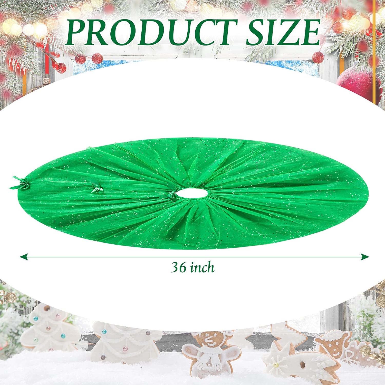 Falda de árbol de Navidad con volantes con brillantina, falda de tul para árbol de Navidad, lentejuelas de doble capa, alfombra redonda para