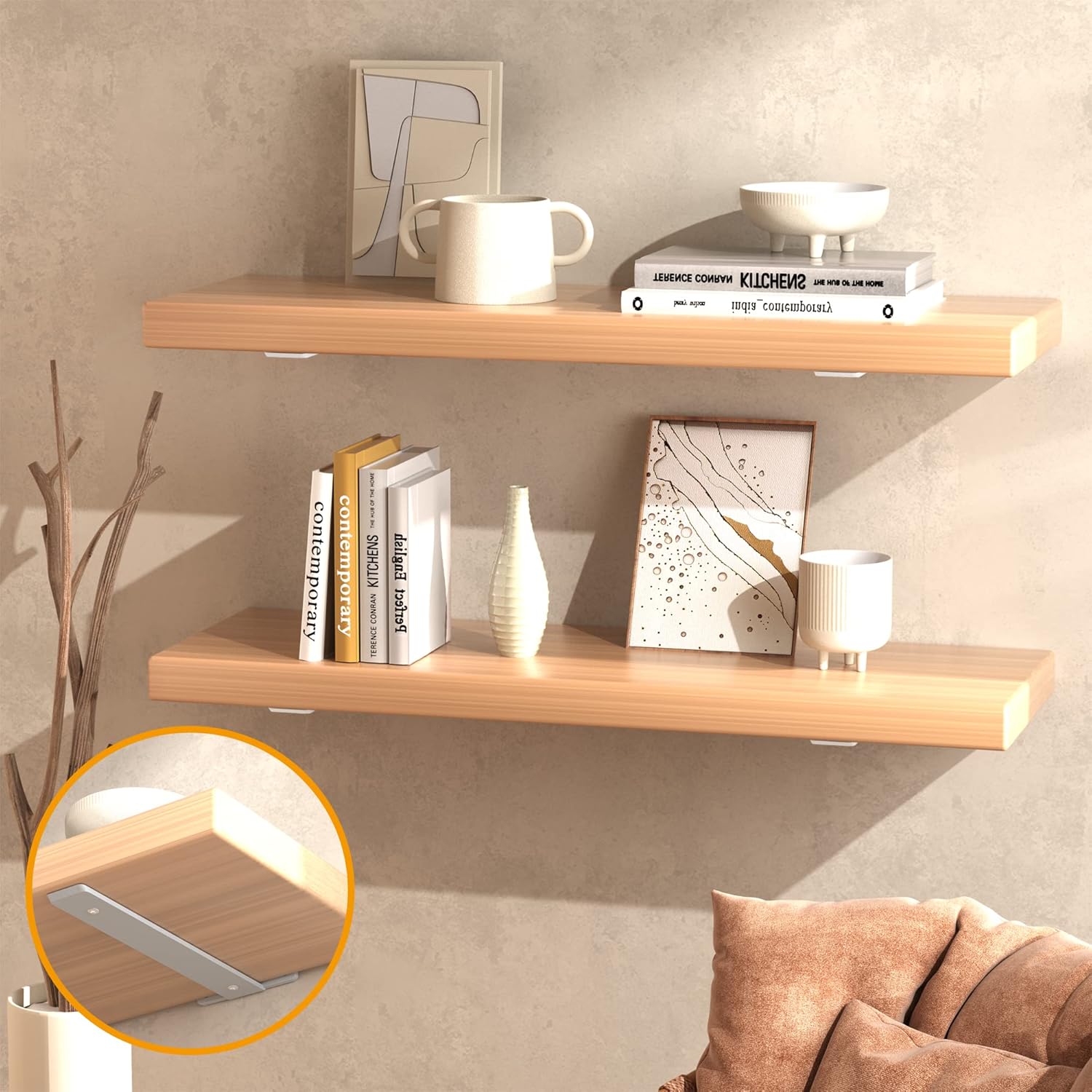 ZGO Soportes de estante flotantes, soportes de estante resistentes, soportes en L de metal blanco para estantes, soportes de pared para estantes,