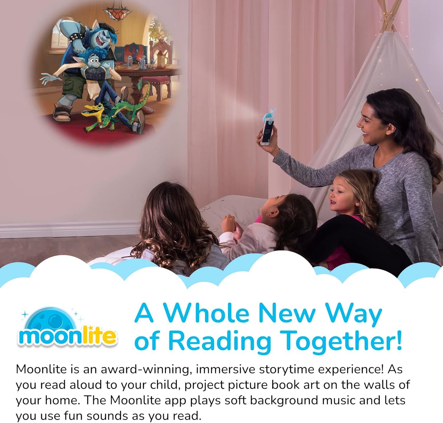 Moonlite Carrete de libro de cuentos, una forma mágica de leer juntos, historia digital para proyector, divertidos efectos de sonido, regalos de