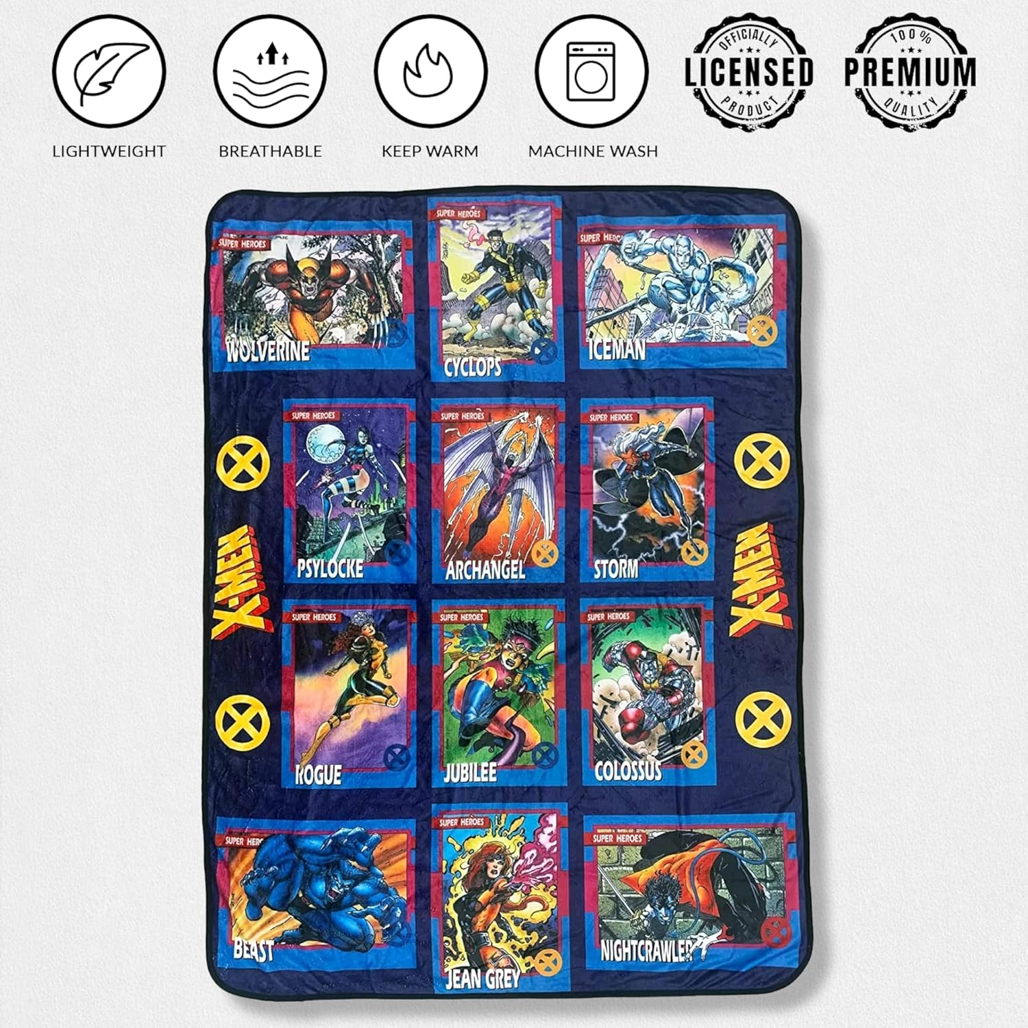 Marvel X-Men Trading Cards Super Heroes by Jim Lee – Manta de forro polar de franela súper suave y ligera, 45 x 60 pulgadas