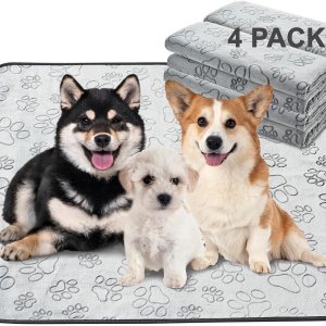 Qeils Almohadillas reutilizables para cachorros, 34 x 36 pulgadas, paquete de 4 almohadillas lavables para orina de perros, impermeables, Qeils Almohadillas reutilizables para cachorros, 34 x 36 pulgadas, paquete de 4 almohadillas lavables para orina de perros, impermeables,