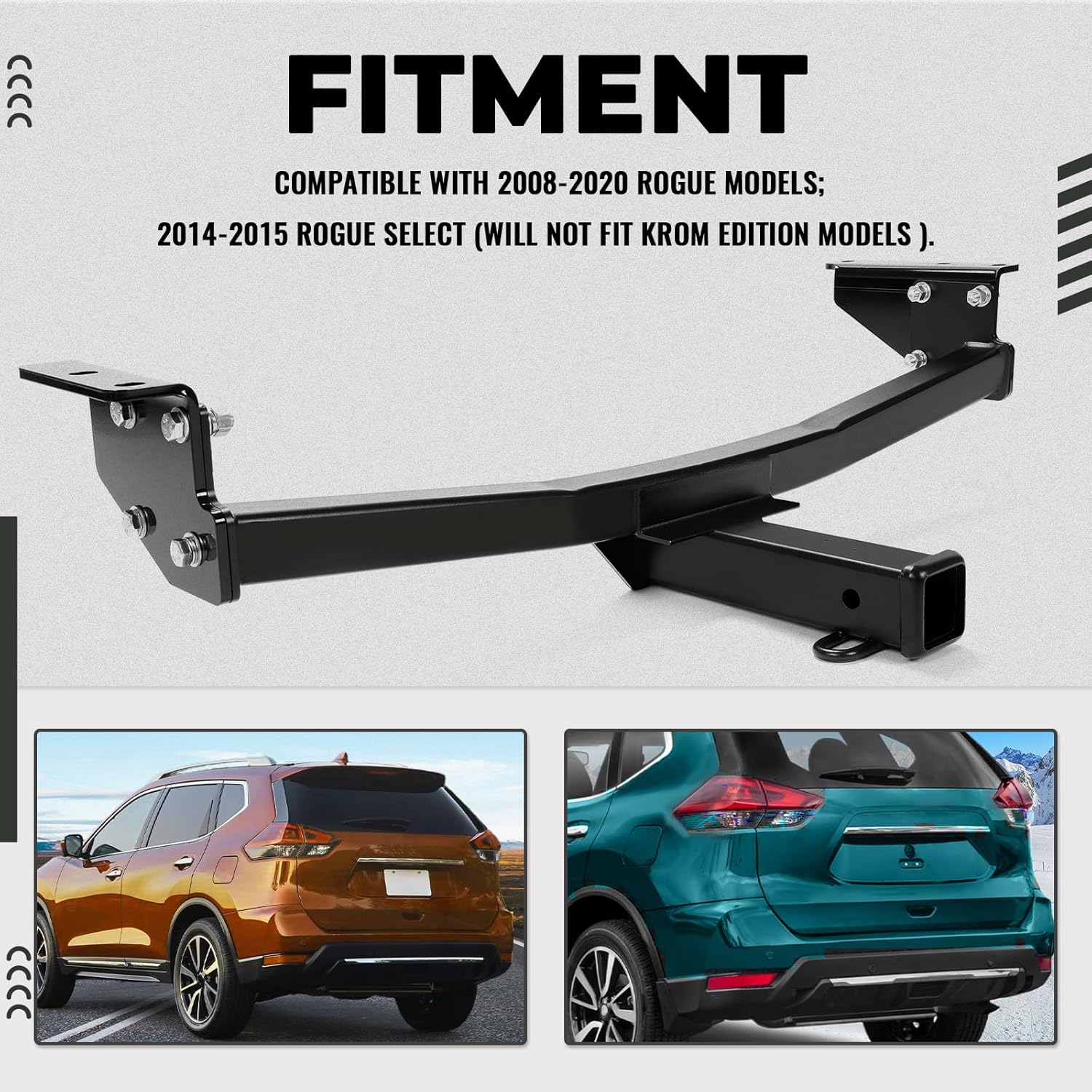 KUAFU Receptor de enganche de remolque de remolque clase 3 de 2 pulgadas compatible con modelos Nissan Rogue 2008-2020 Nissan Rogue Select 2014-2015