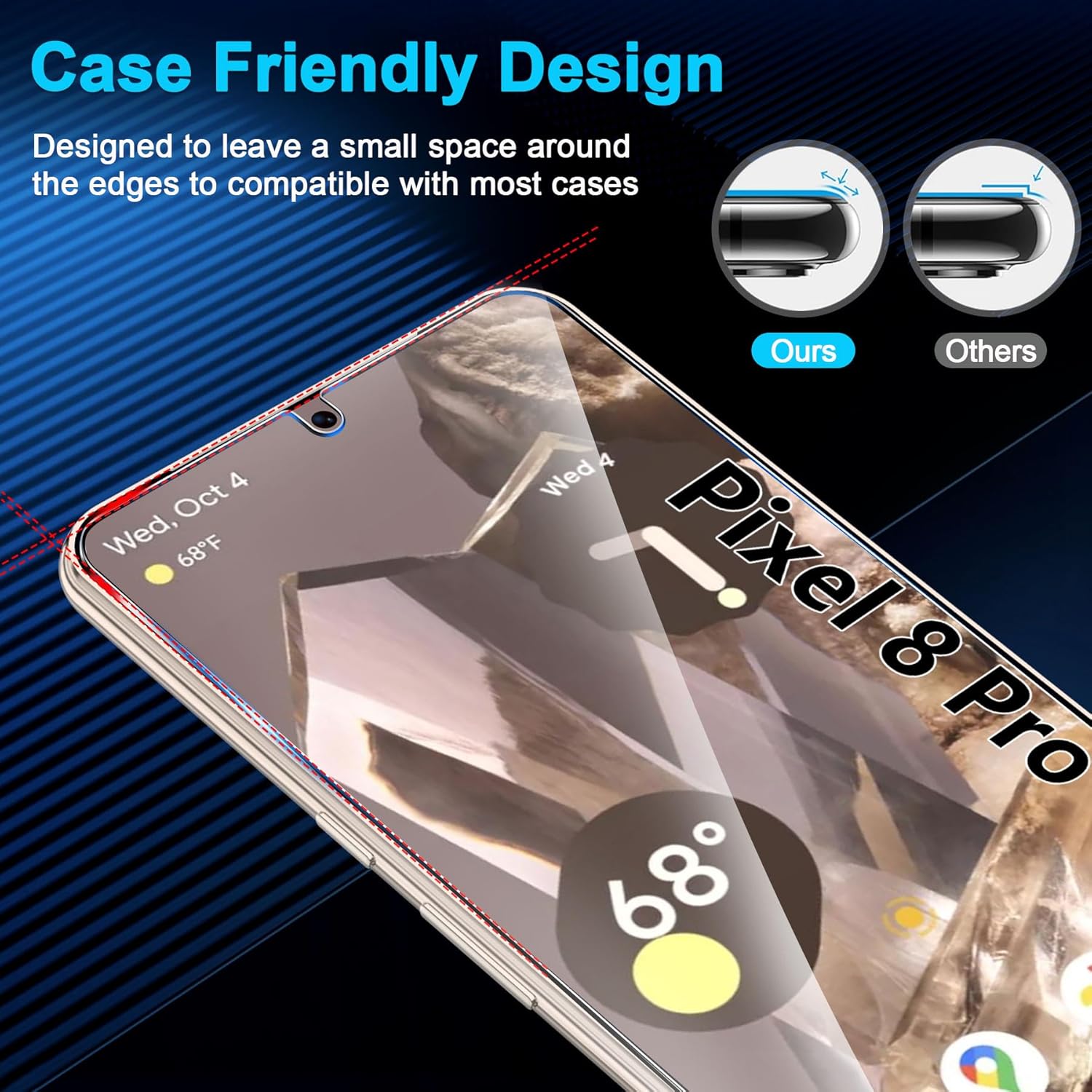 letosan Paquete de 4 protectores de pantalla de vidrio templado para Google Pixel 8 Pro 5G, dureza 9H, desbloqueo ultrasónico de huellas dactilares,