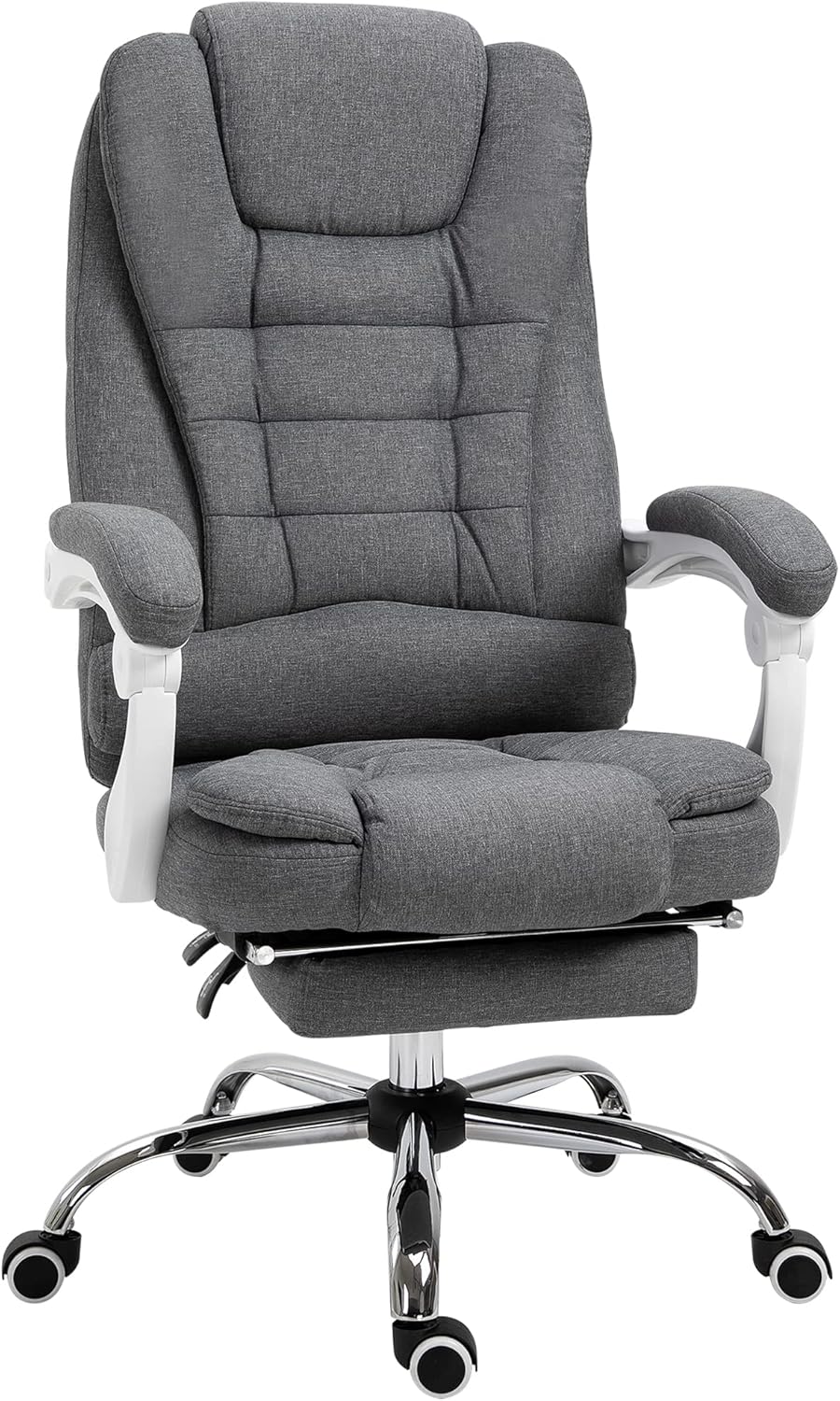 Vinsetto Silla de oficina ejecutiva de respaldo alto con reposapiés, silla de computadora de tela de lino con reposabrazos acolchados, silla de