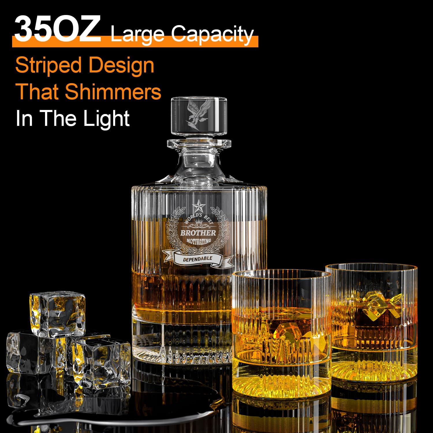 Whiskey Decanter Set with 2 Whiskey Glasses Great Bourbon Whiskey Gifts for Men Dad Husband Boyfriend Anniversary, Birthday Gifts 35OZ Liquor