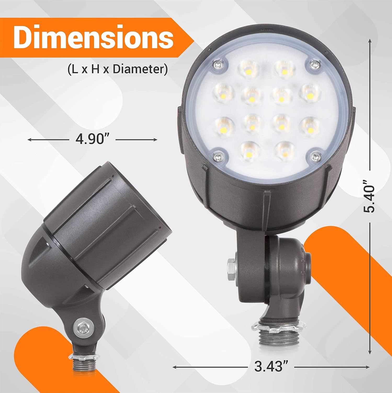 Luz de inundación LED de 12 vatios para iluminación de paisaje al aire libre de 120 voltios, 1480 lm, bronce, 70 W MH igual, luz de asta de bandera,