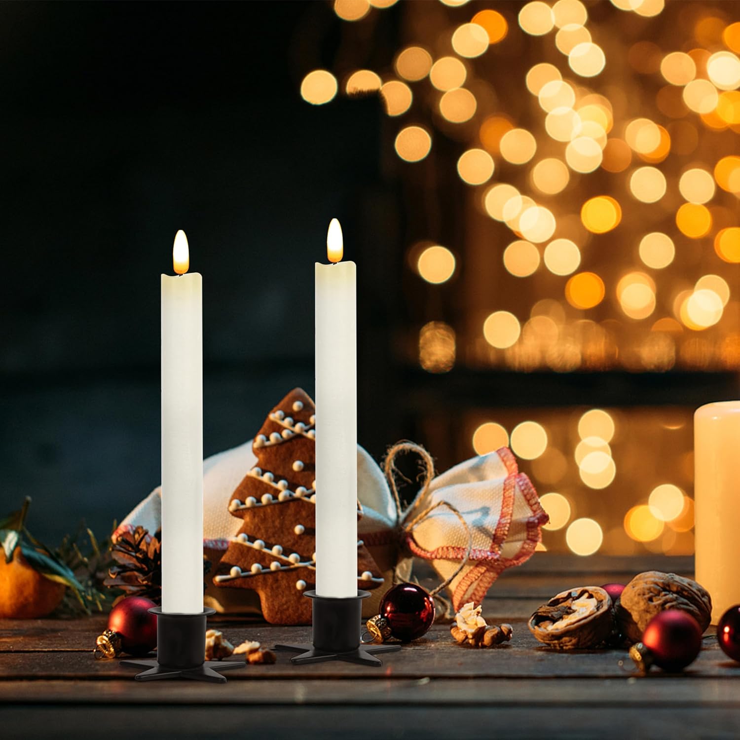 CVHOMEDECO. Velas cónicas sin llama de cera real con control remoto de 10 teclas, velas LED parpadeantes con mecha 3D para ventana, decoración de