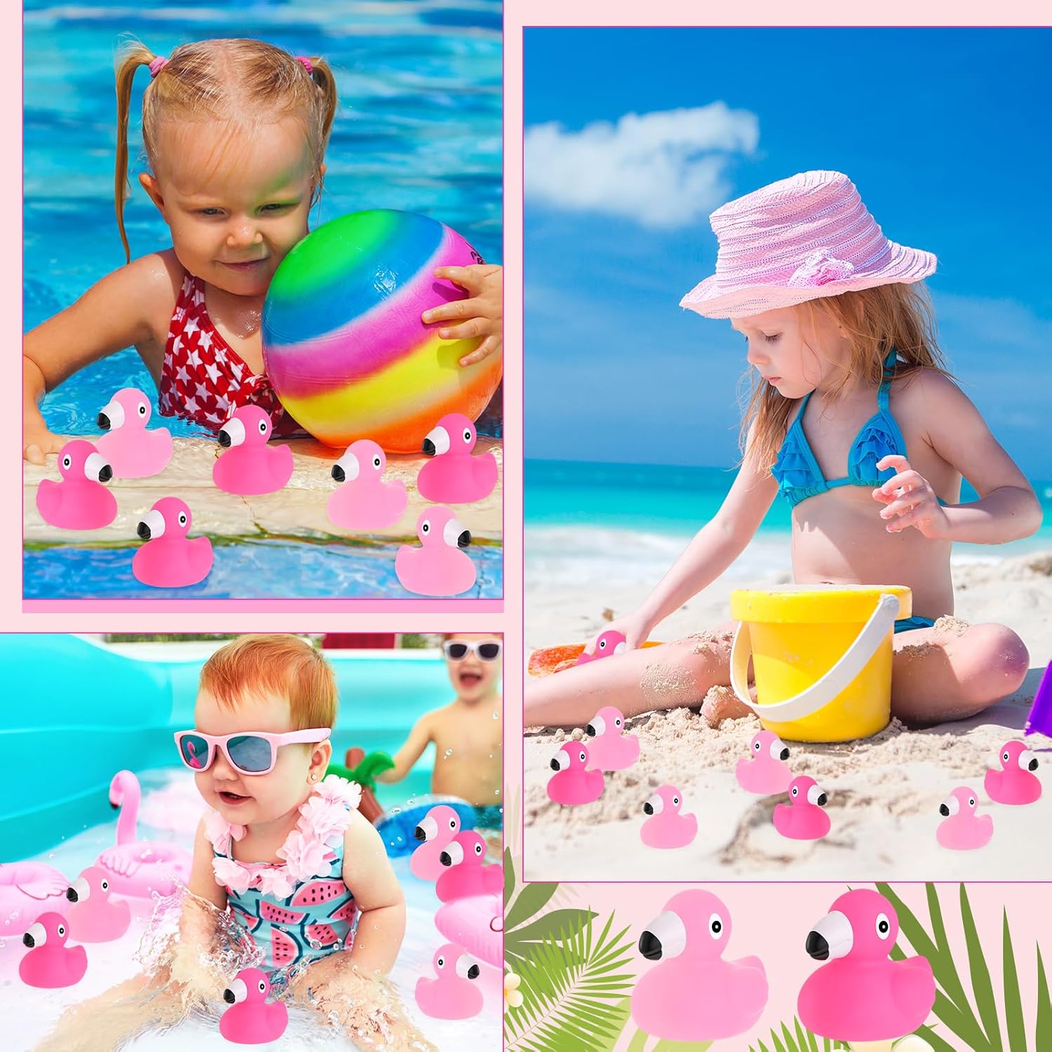 48 piezas de pato de goma flamenco a granel rosa rosa claro flamenco juguetes flotantes flamenco juguetes de verano playa patos de goma para