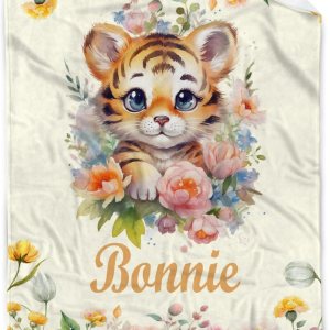 Buyyet Manta de bebé personalizada con nombre, manta de bebé de tigre personalizada para niñas y niños, regalo de Navidad, manta personalizada de Buyyet Manta de bebé personalizada con nombre, manta de bebé de tigre personalizada para niñas y niños, regalo de Navidad, manta personalizada de