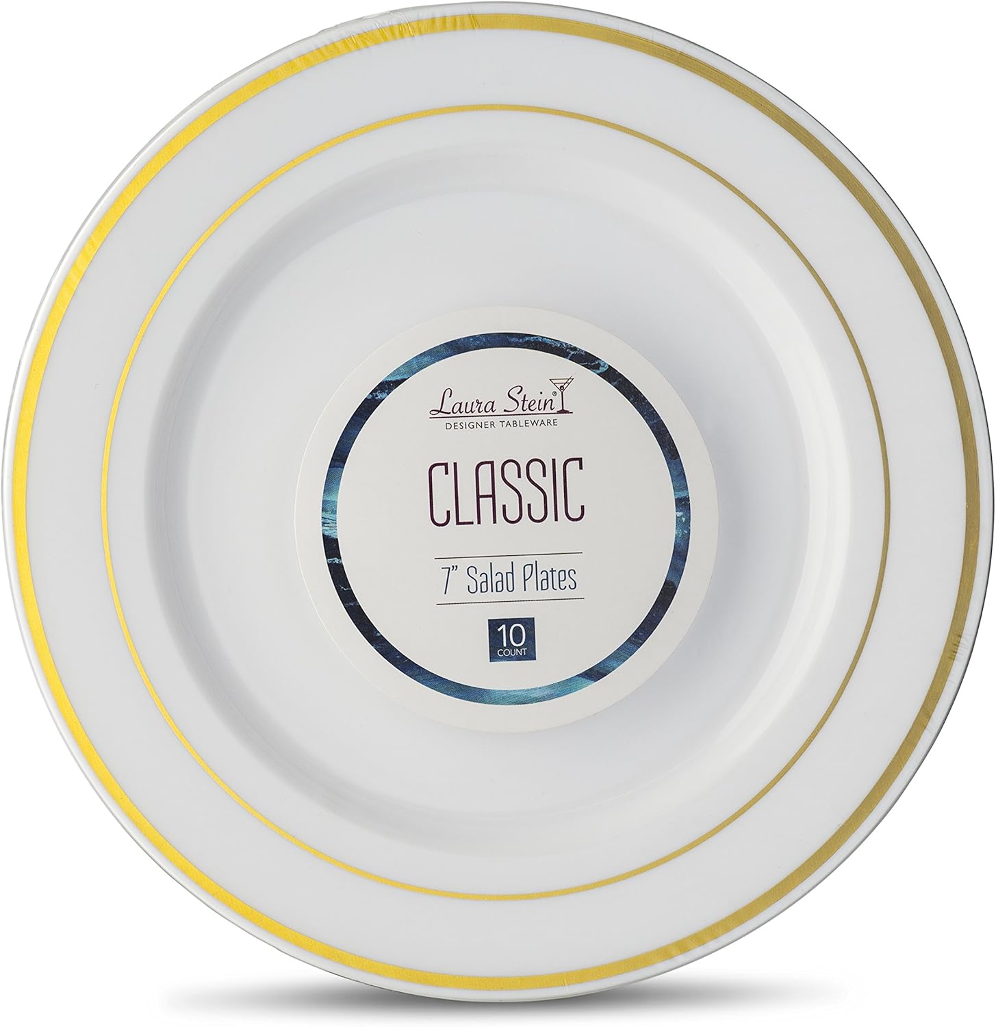 Laura Stein – 40 platos de 7 pulgadas – Vajilla de diseñador para ensalada blanca de plástico pesado de alta calidad, platos de aperitivo con borde