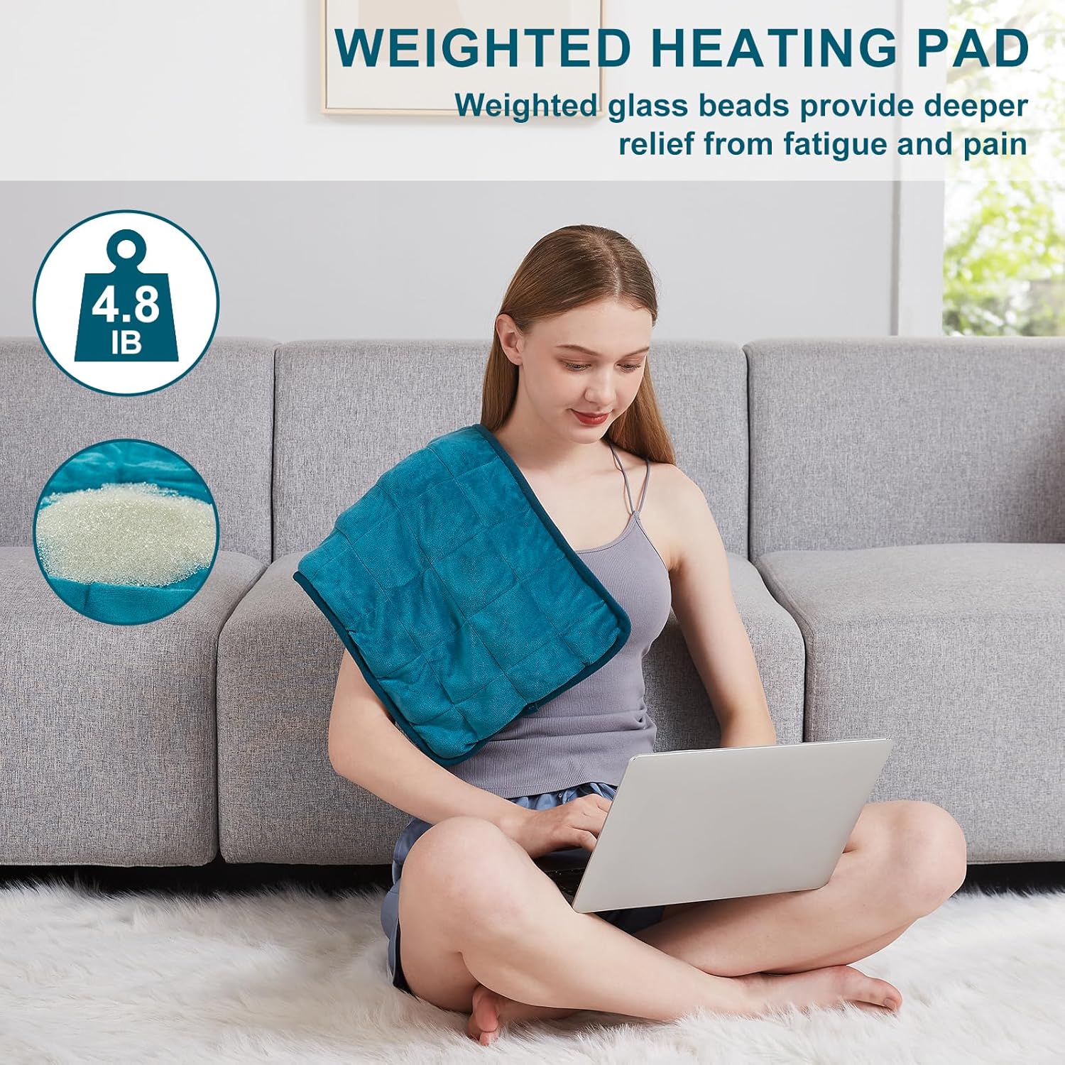 Almohadilla térmica pesada XL  Almohadillas térmicas eléctricas de 2.4 libras para aliviar el dolor de espalda con 10 ajustes de calefacción, 6