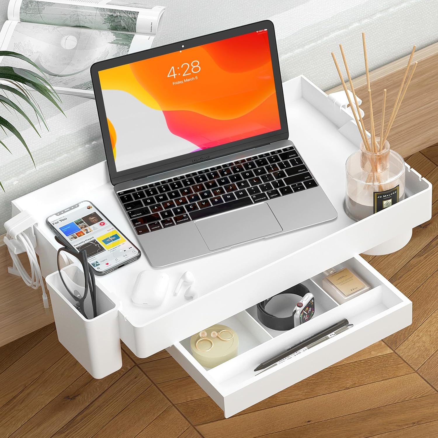 SPACEKEEPER Estante de noche para cama, estante plegable para litera, mesita de noche con clip para litera superior, dormitorio universitario,