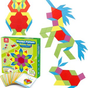 Coogam Juego de bloques de madera con patrón de 130 piezas, rompecabezas manipulativo con forma geométrica de color Tangram Montessori Gráfico Coogam Juego de bloques de madera con patrón de 130 piezas, rompecabezas manipulativo con forma geométrica de color Tangram Montessori Gráfico