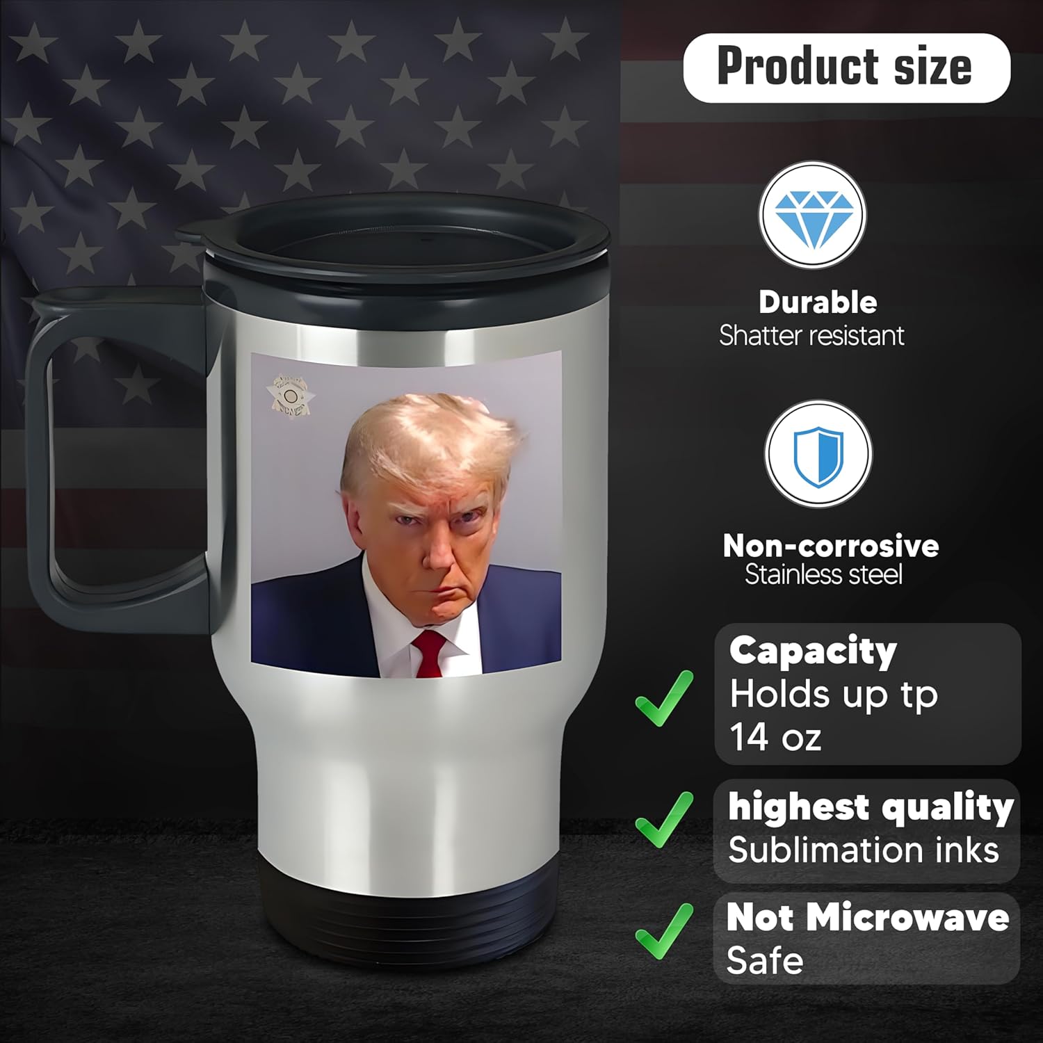 Taza de café Trump Mugshot de 14 onzas  Trump 2023 Georgia Prison Prison Mug Shot Coffee Gift (taza de viaje)