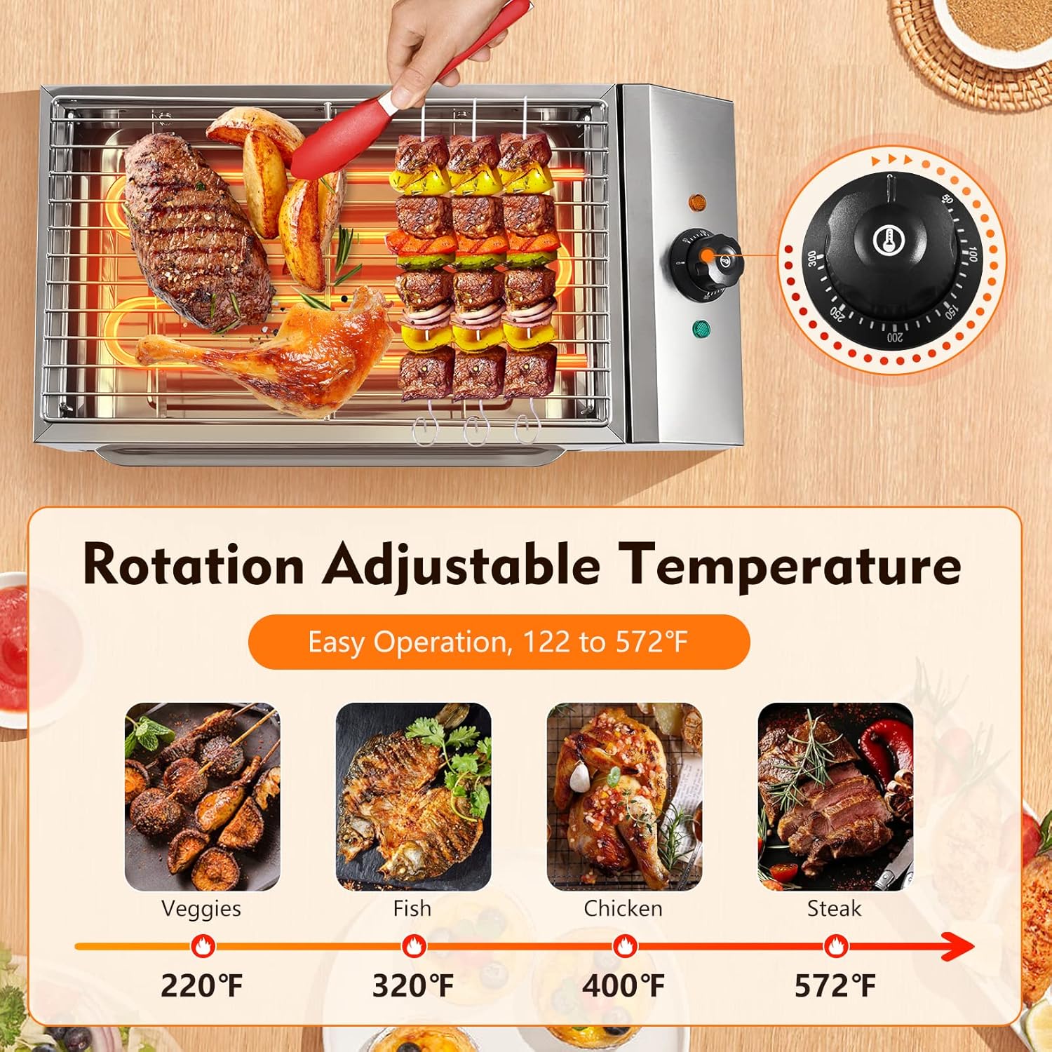 Parrillas eléctricas de 1800 W para cocinar al aire libre, parrilla de restaurante de acero inoxidable, parrilla de barbacoa, parrilla interior,