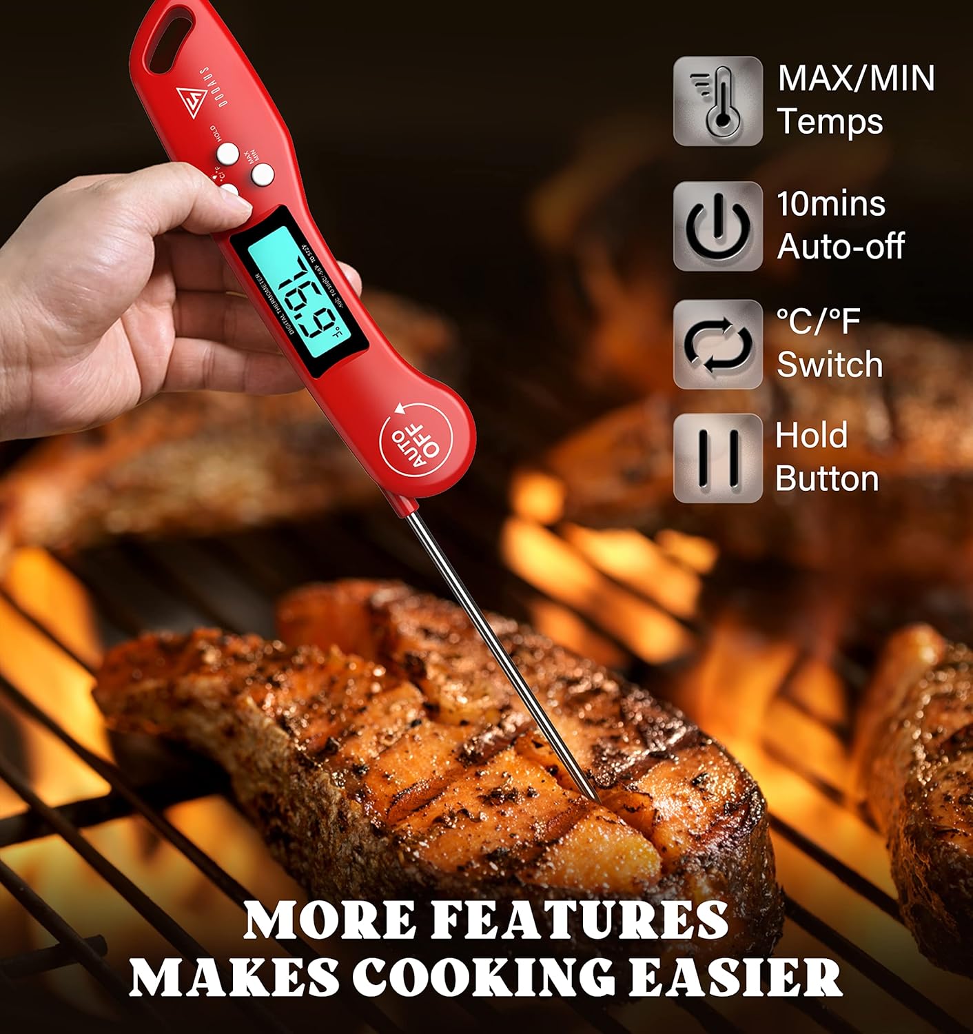 DOQAUS Termómetro digital para carne, paquete de 2 termómetros de lectura instantánea para cocinar, sonda de cocina con pantalla retroiluminada y