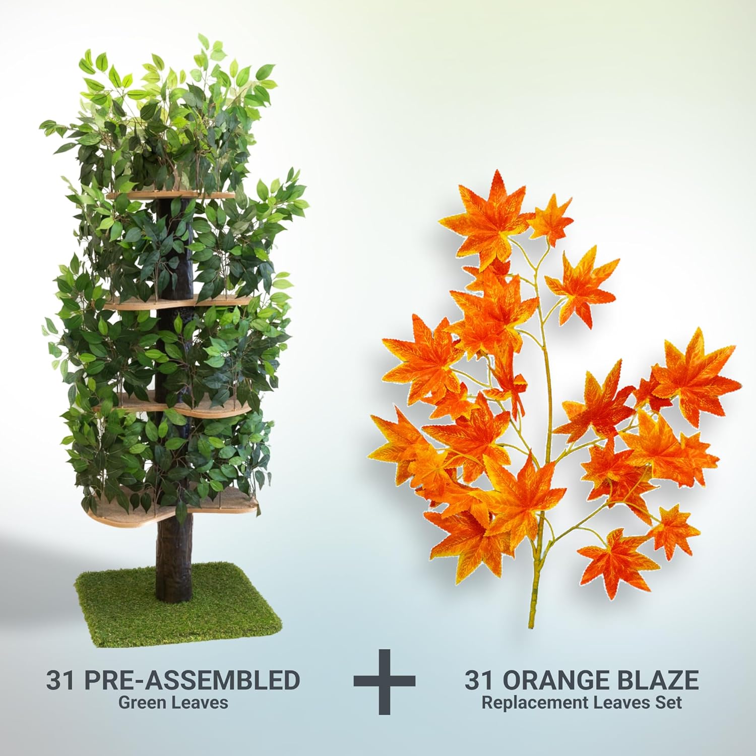 On2 Pets Árbol para gatos con hojas, fabricado en Estados Unidos, casa para gatos XL y árbol de actividades para gatos con hojas naranjas Blaze,