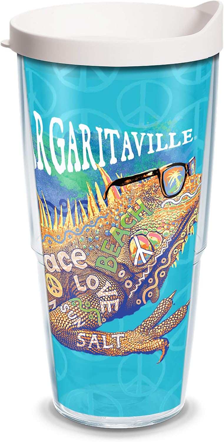 Tervis Margaritaville – Vaso aislado de doble pared con aislamiento de sal Peace Love Salt mantiene las bebidas frías y calientes, 24 onzas,