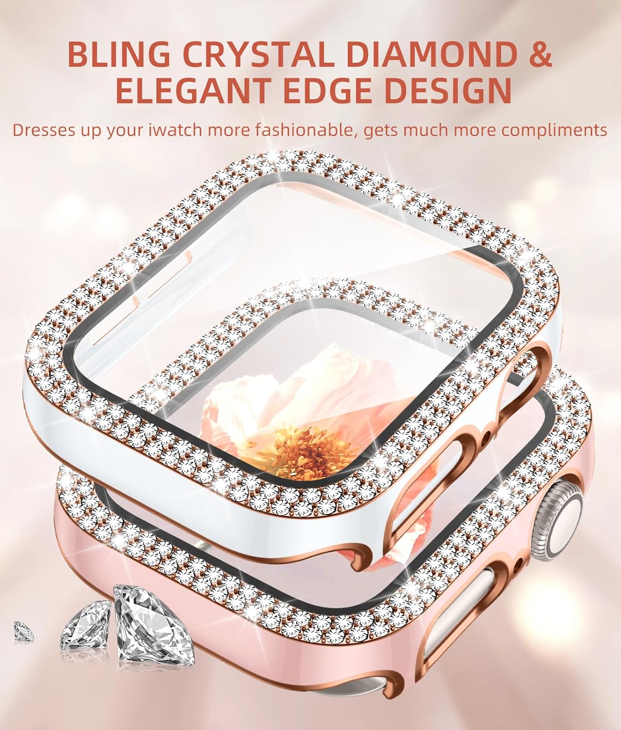 Charlam Funda brillante para Apple Watch de 1.575 pulgadas, 1.496 pulgadas, 1.614 pulgadas, 1.732 pulgadas, 1.772 pulgadas, iWatch SE Series 8, 7,