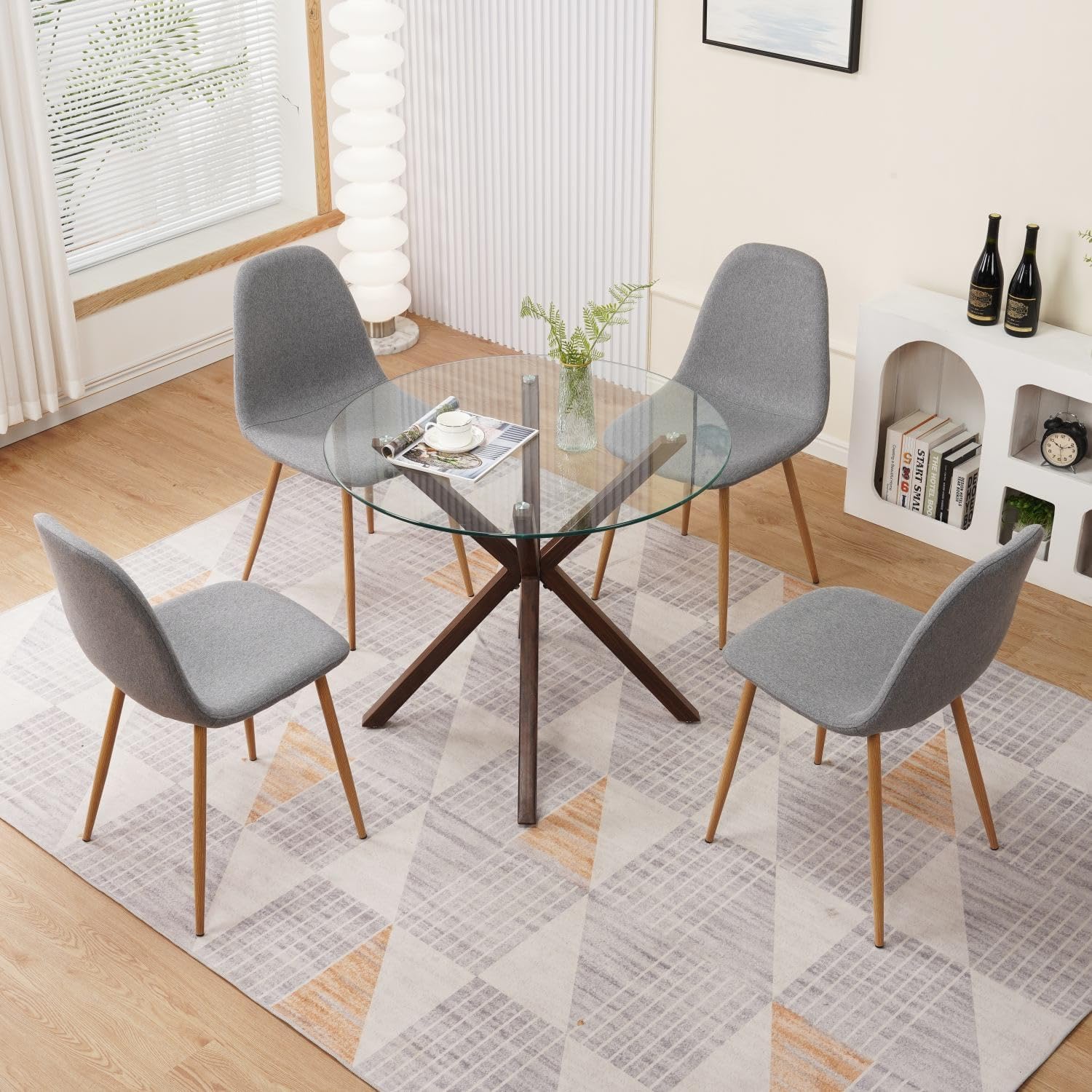 Juego de 4 sillas de comedor, sillas laterales de tela moderna de mediados de siglo, respaldo curvado tapizado sin brazos con patas de metal,