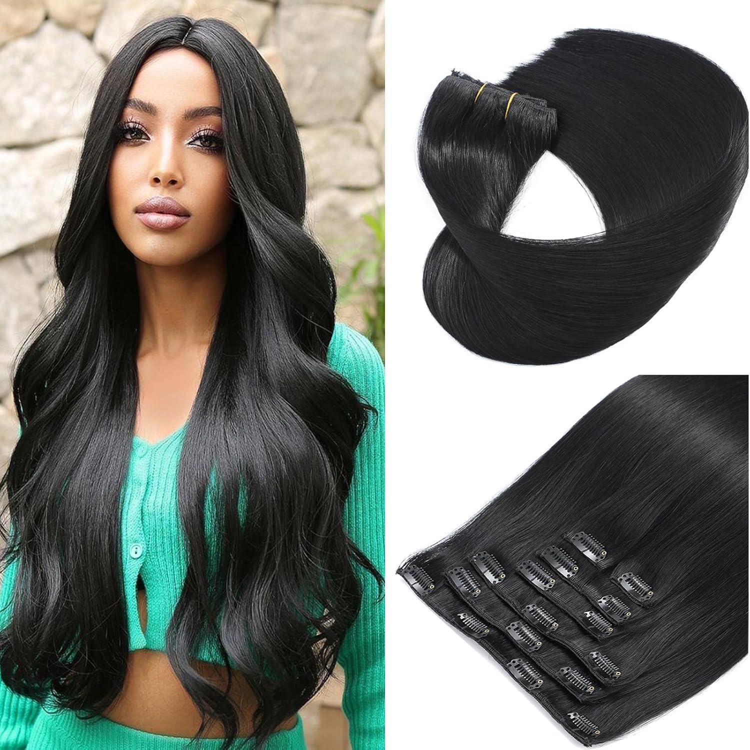 Extensiones de cabello humano real con broches, 20 pulgadas, extensiones de cabello humano real con clip, 4.23 oz, extensiones de cabello con clip,
