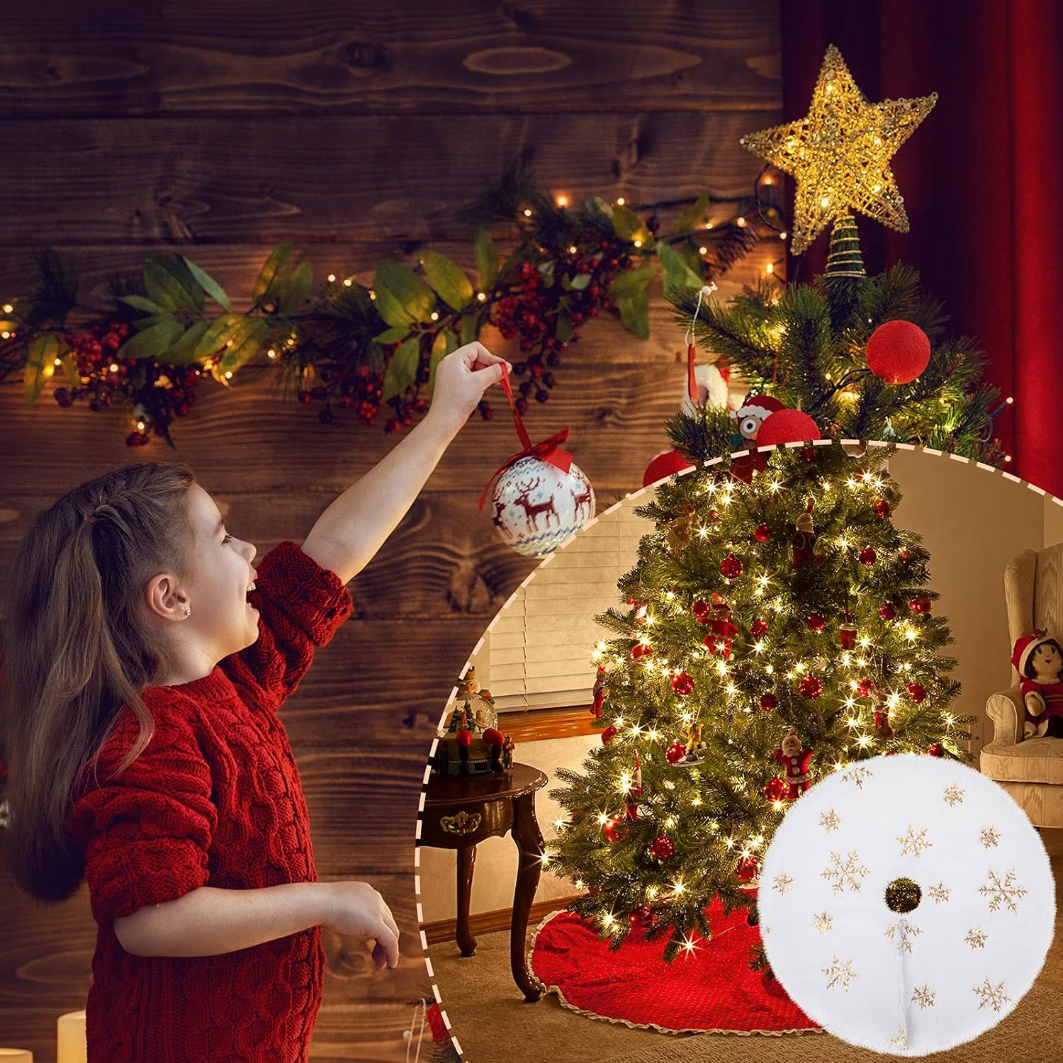 2 faldas de árbol de Navidad de 15 pulgadas, falda pequeña de fieltro blanco para árbol de Navidad, faldas de árbol de lentejuelas pequeñas, patrón