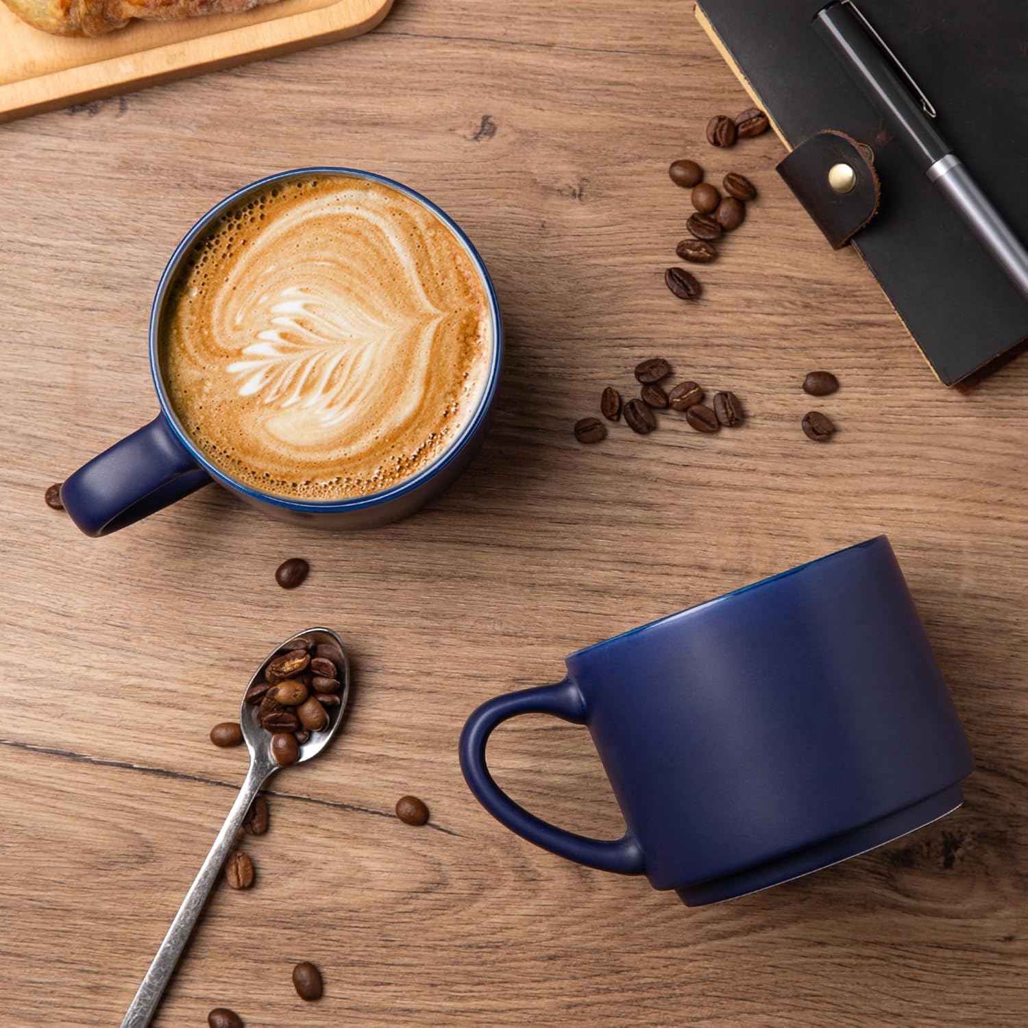 GBHOME Juego de 6 tazas de café de 14 onzas, tazas de cerámica apilables para hombres y mujeres, tazas de café modernas con base estable para café