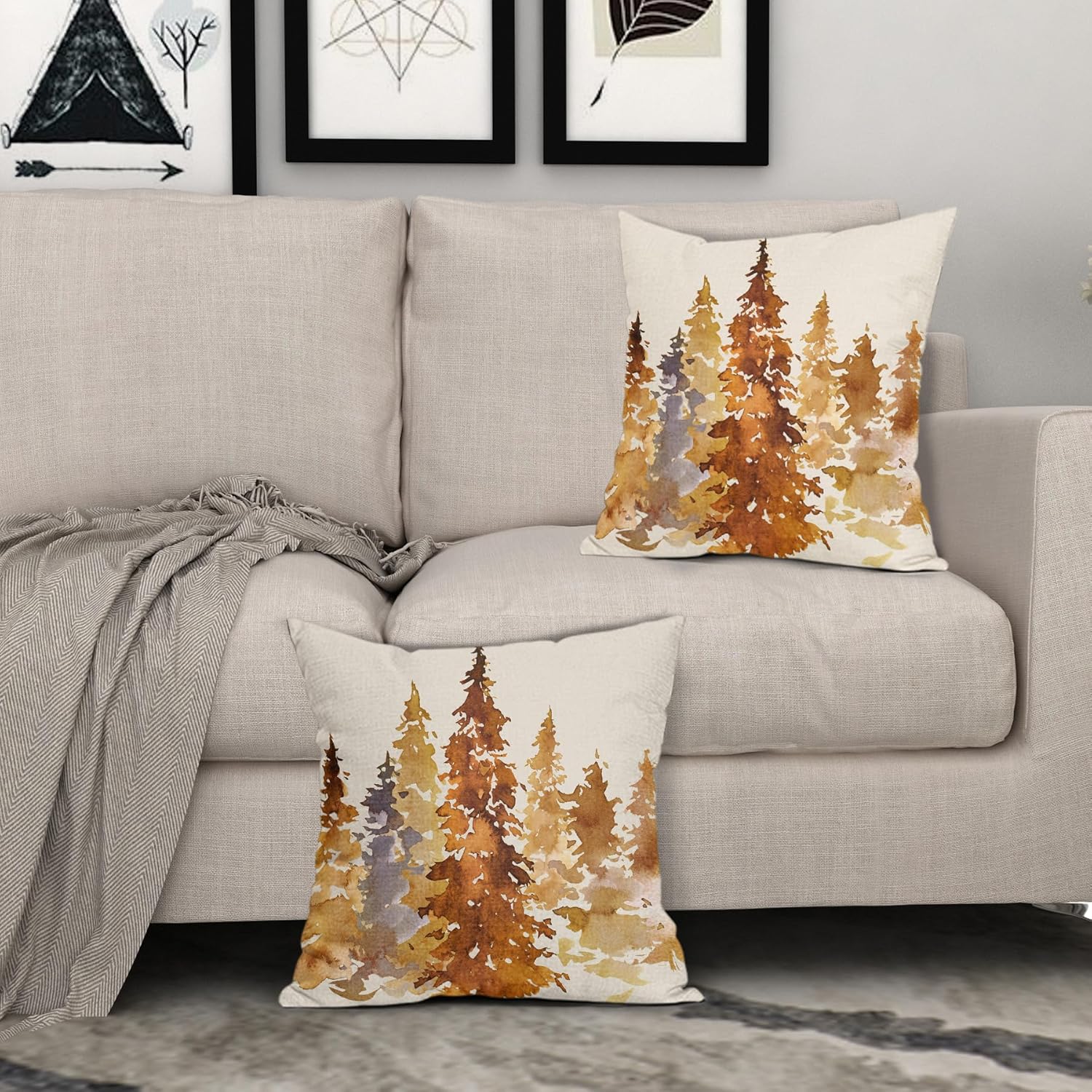 Juego de 2 fundas de almohada de árbol otoñal naranja quemado de 16 x 16 pulgadas  16.0 x 16.0 in., fundas decorativas de otoño con temática de