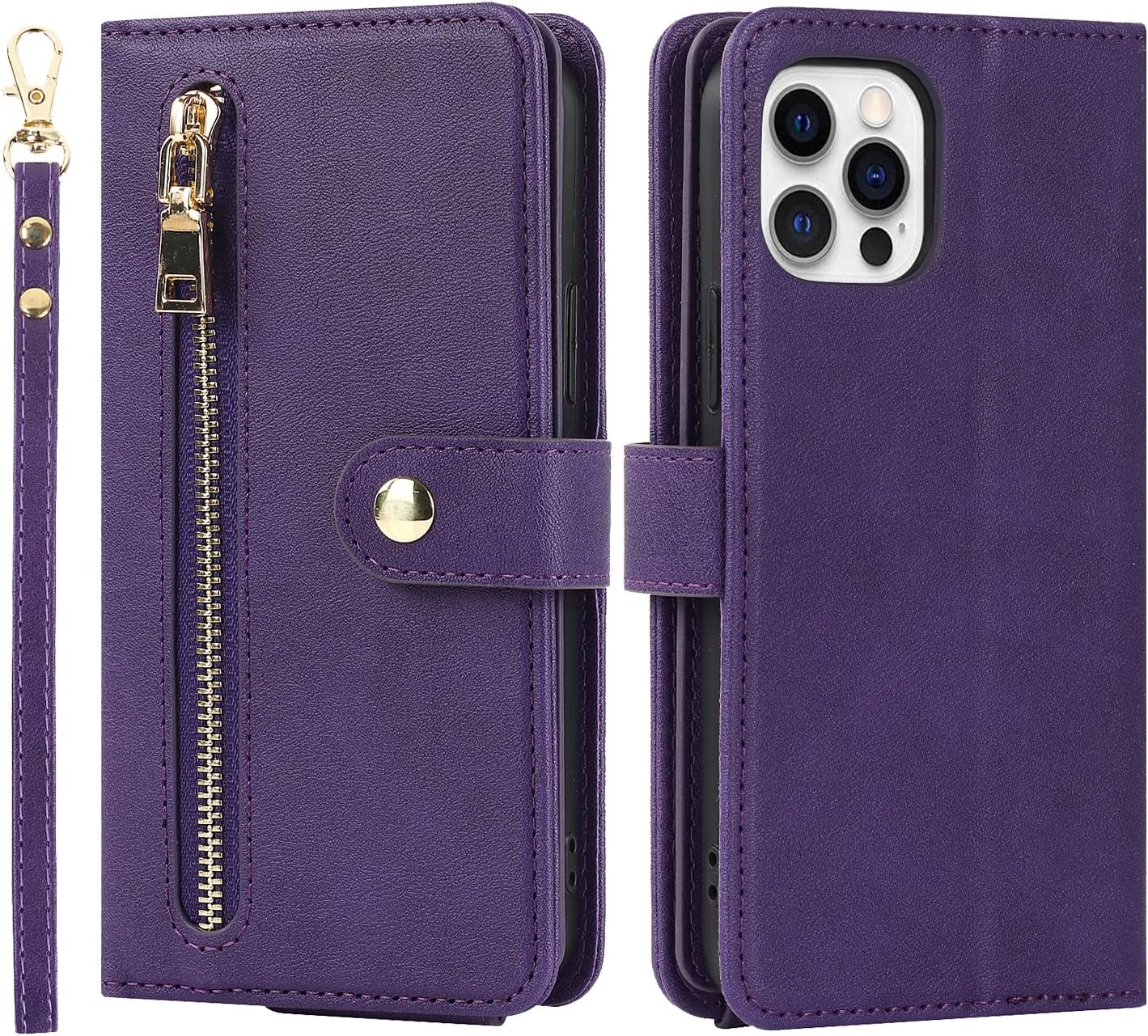 Havaya Funda tipo cartera para iPhone 1212 Pro con 9 ranuras para tarjetas, funda de piel con cremallera, funda de crédito con tapa para iPhone