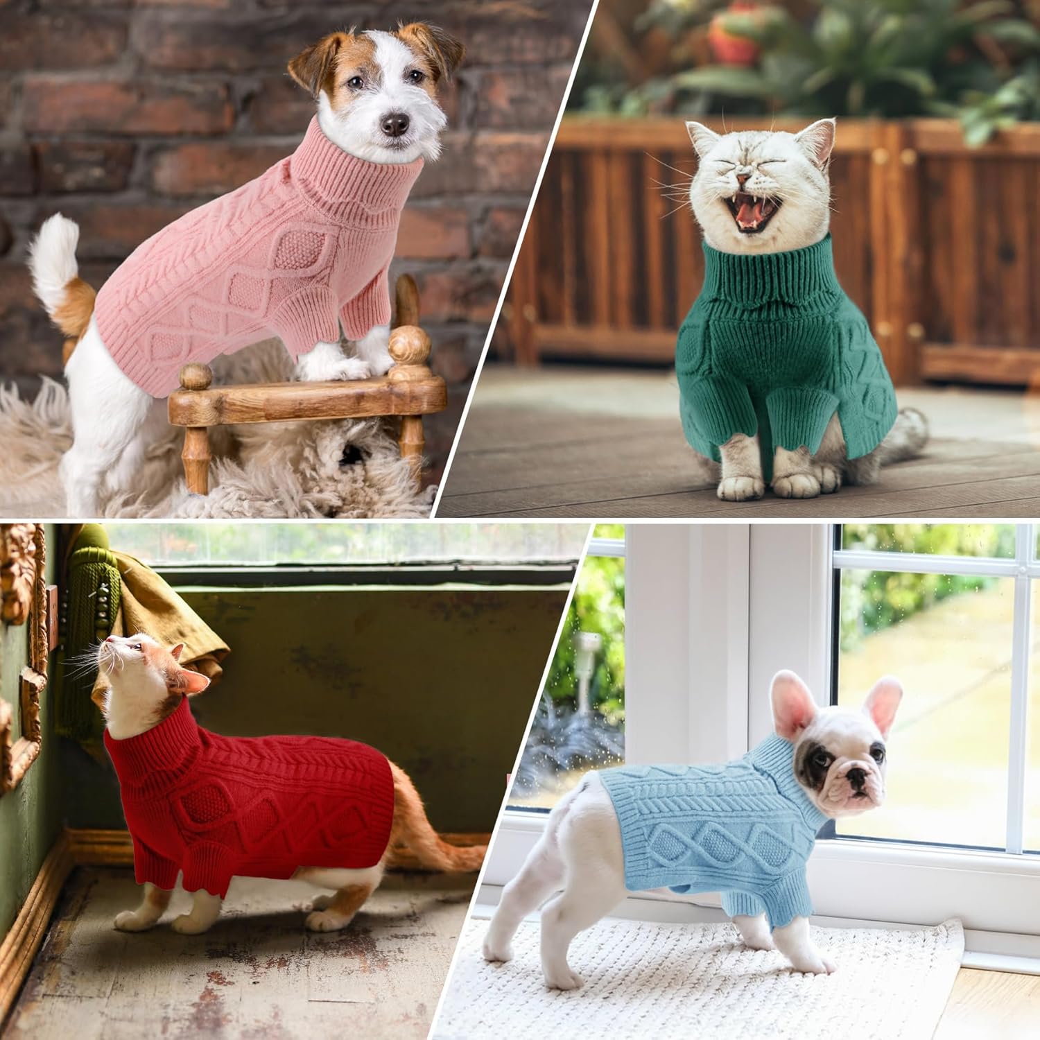 ALAGIRLS Suéter de cuello alto de punto extra pequeño para perro, lindo suéter de Navidad para gatos, abrigo cálido de invierno para perro,