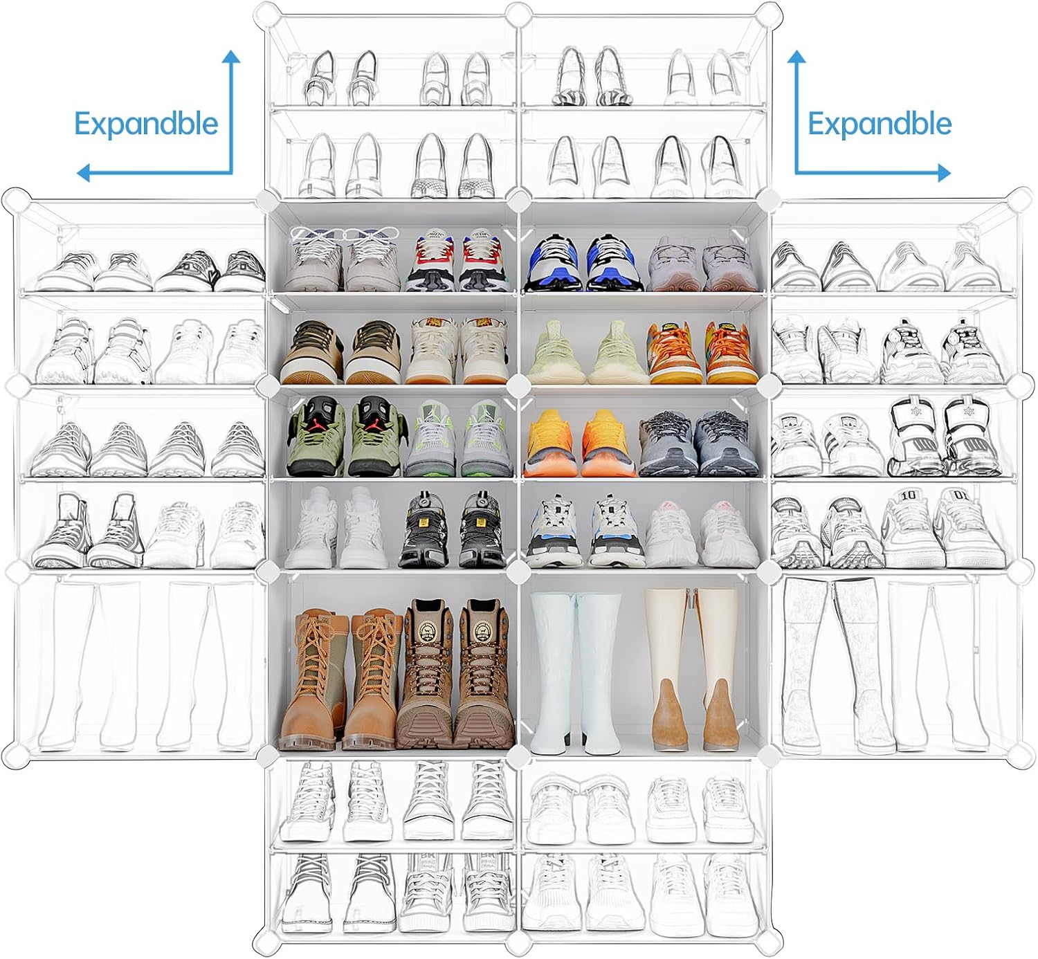 MAGINELS Organizador de 48 pares de zapatos, estante portátil de plástico con cubierta, zapatero para espacios pequeños para entrada y armario,