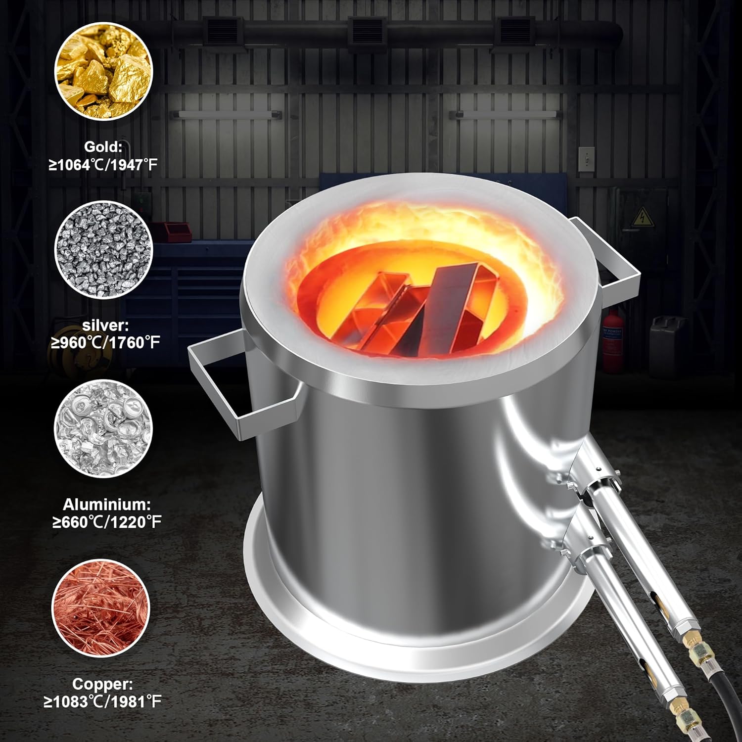 GongYi Kits de horno de fusión de propano de 26.5 lbs con pinzas de crisol, fundición de acero inoxidable Klin fundición de aluminio plateado oro