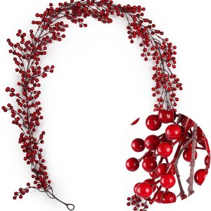 RECUTMS Guirnalda de bayas rojas para decoración de Navidad, guirnalda de bayas rojas artificiales de 6.23 pies con tallos flexibles, decoración de RECUTMS Guirnalda de bayas rojas para decoración de Navidad, guirnalda de bayas rojas artificiales de 6.23 pies con tallos flexibles, decoración de