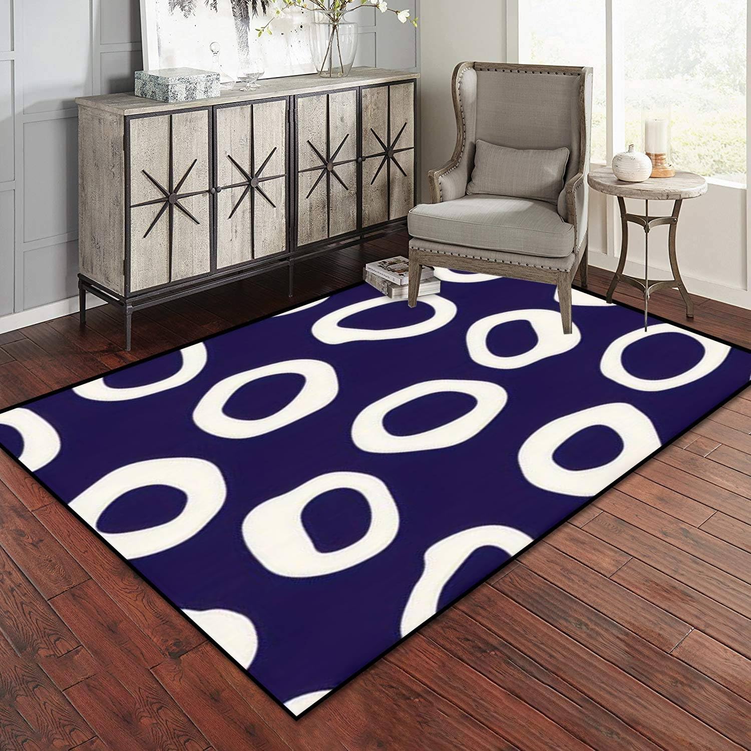 Retro Irregular Shaped Circles Seamless Modern Mid Century Abstract Area Rug Outdoor Patio Rug Play Mat Modern Floor Carpet Non-Slip Home Decor